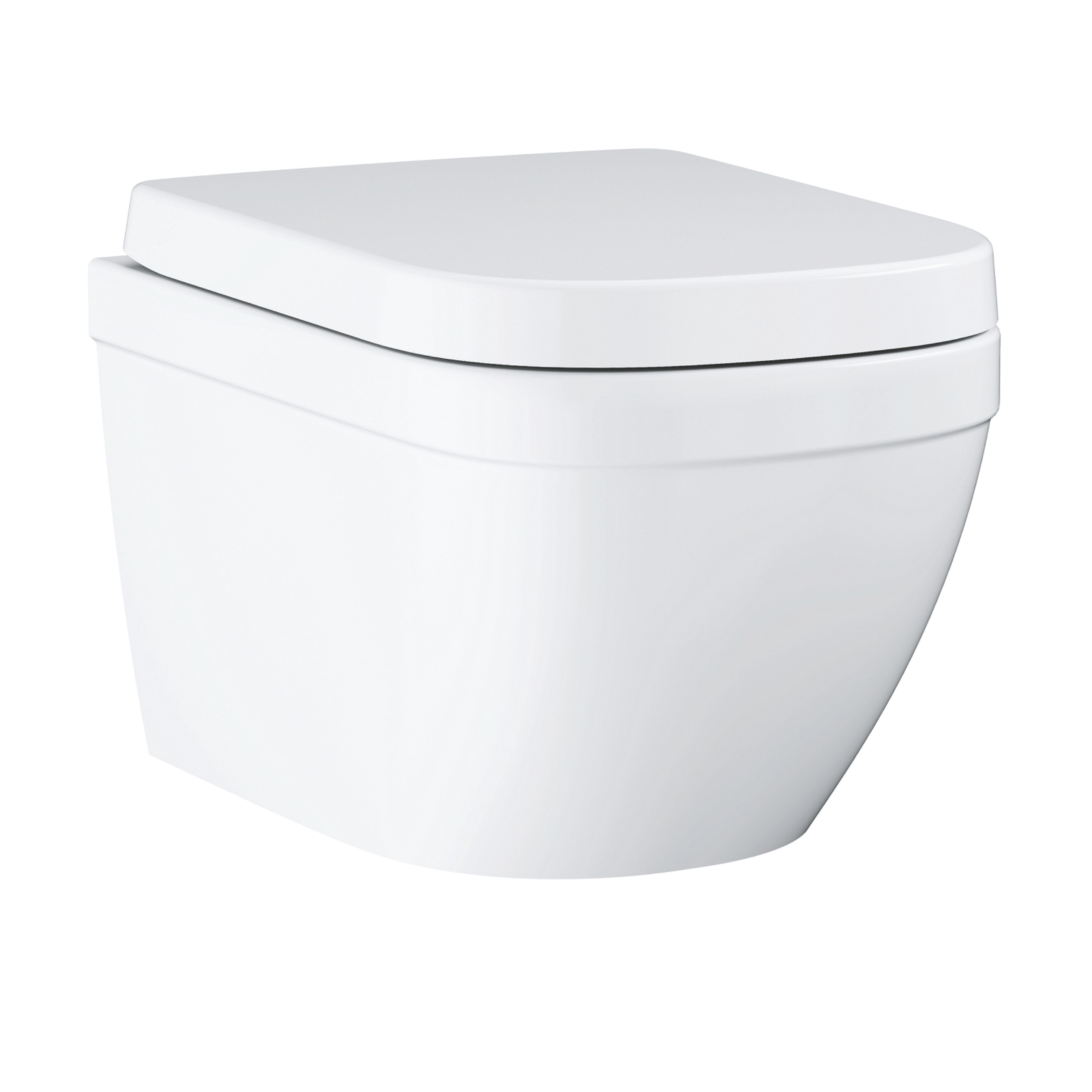 Grohe Euro Even Alpine White Standard Wall hung Oval Toilet with Soft close seat & Concealed cistern & plate kit