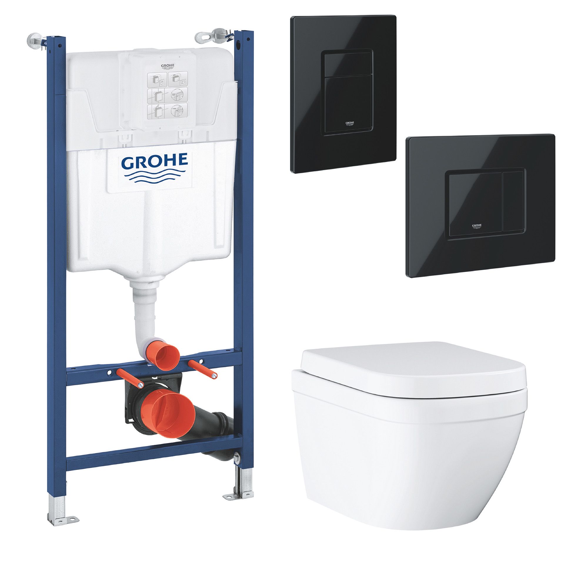 Grohe Euro Even Alpine White Wall hung Oval Toilet with Soft close seat ...
