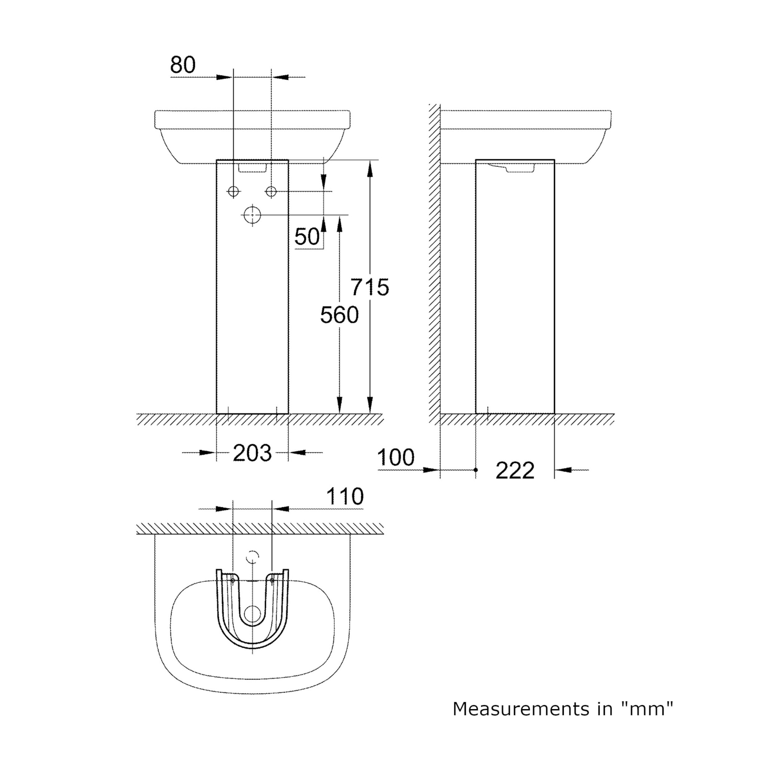 Grohe Euro Full pedestal, (H)715mm