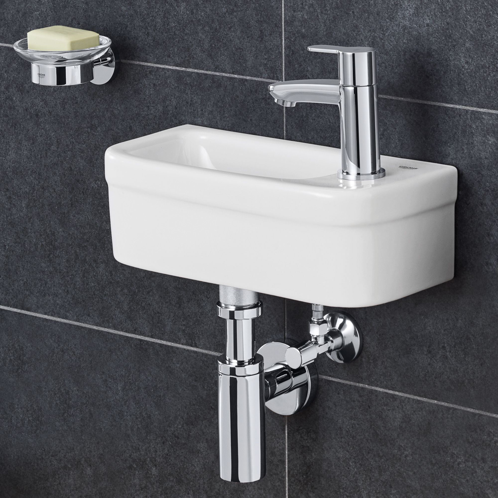 Grohe Euro Gloss Alpine white Rectangular Wall-mounted Micro Basin (W)37cm - 4