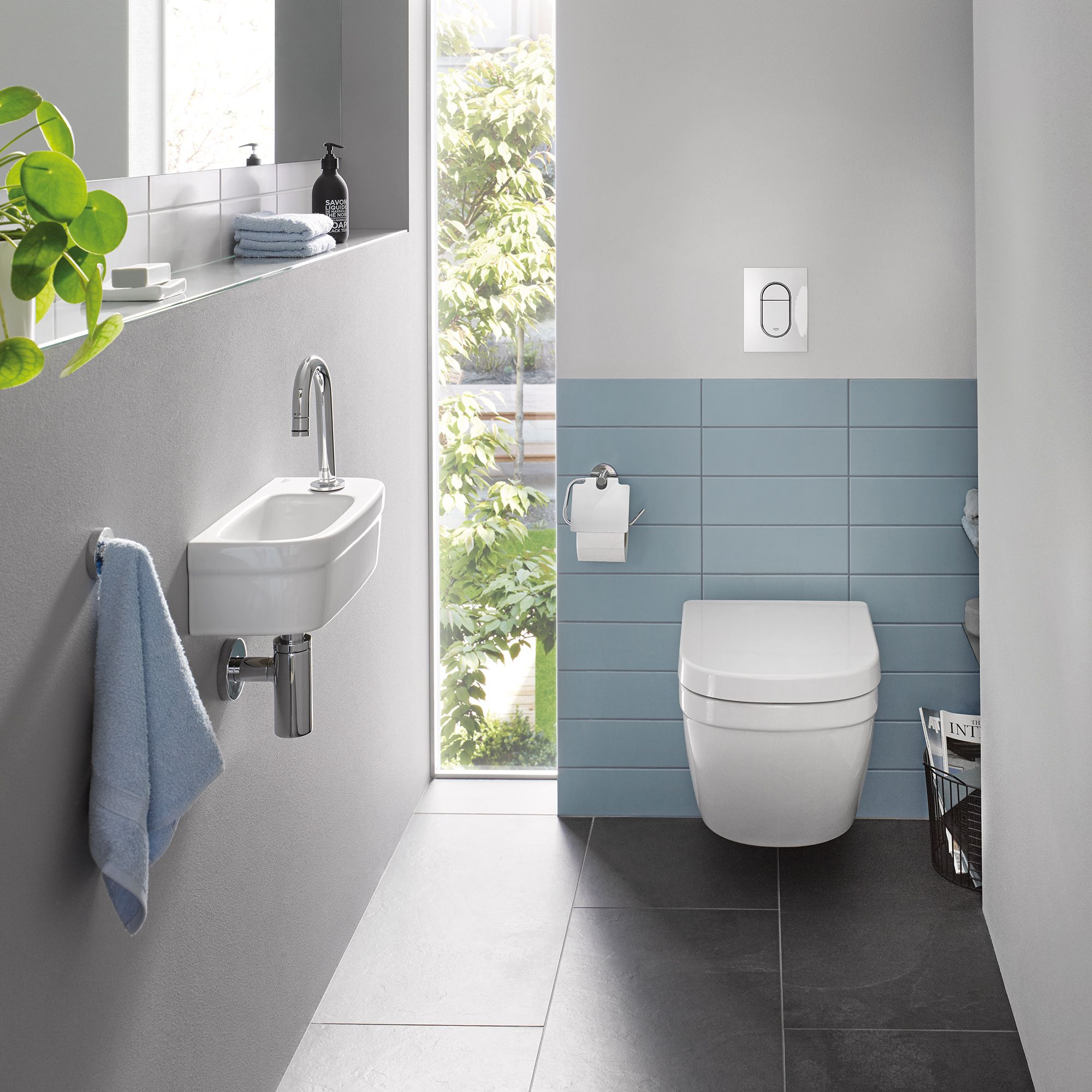 Grohe Euro Gloss Alpine white Rectangular Wall-mounted Micro Basin (W)37cm