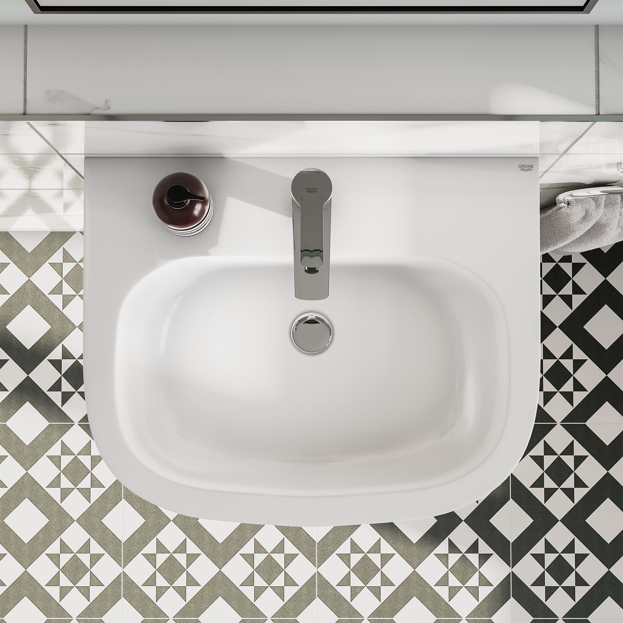Grohe Euro Gloss Alpine white Round Wall-mounted Cloakroom Basin (W)55cm