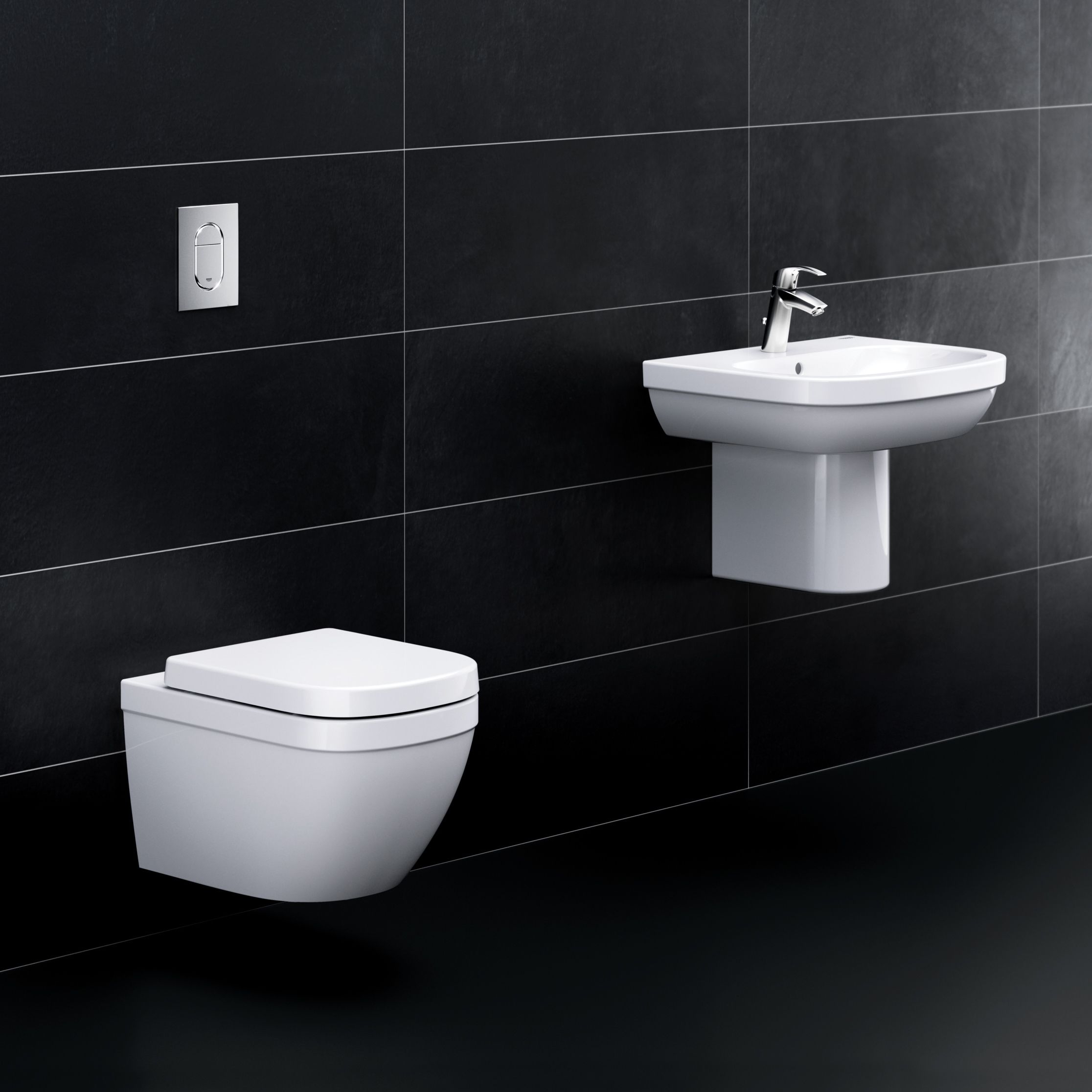 Grohe Euro Gloss White Oval Wall-mounted Semi-pedestal 1 tap hole Basin