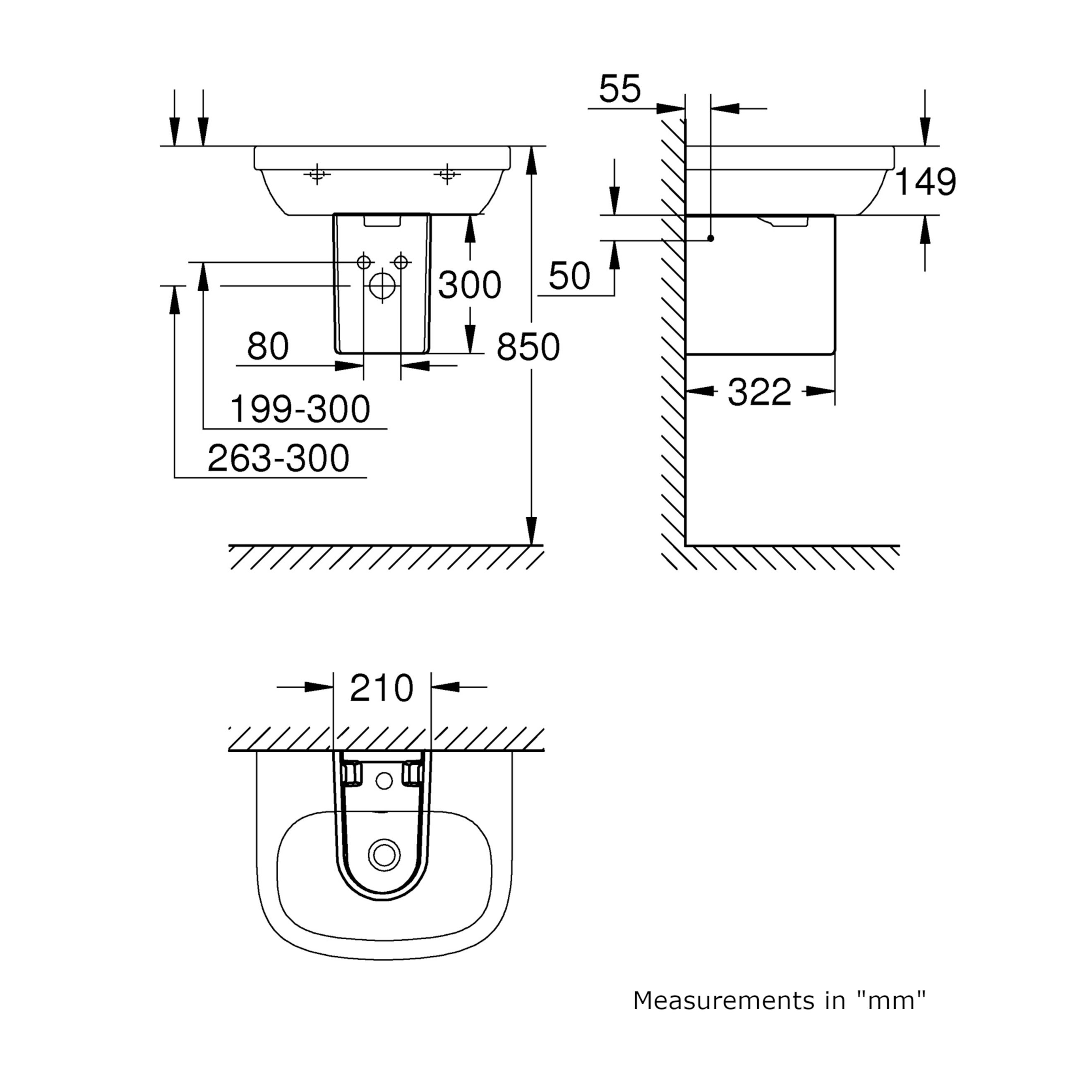 Grohe Euro Semi pedestal, (H)300mm