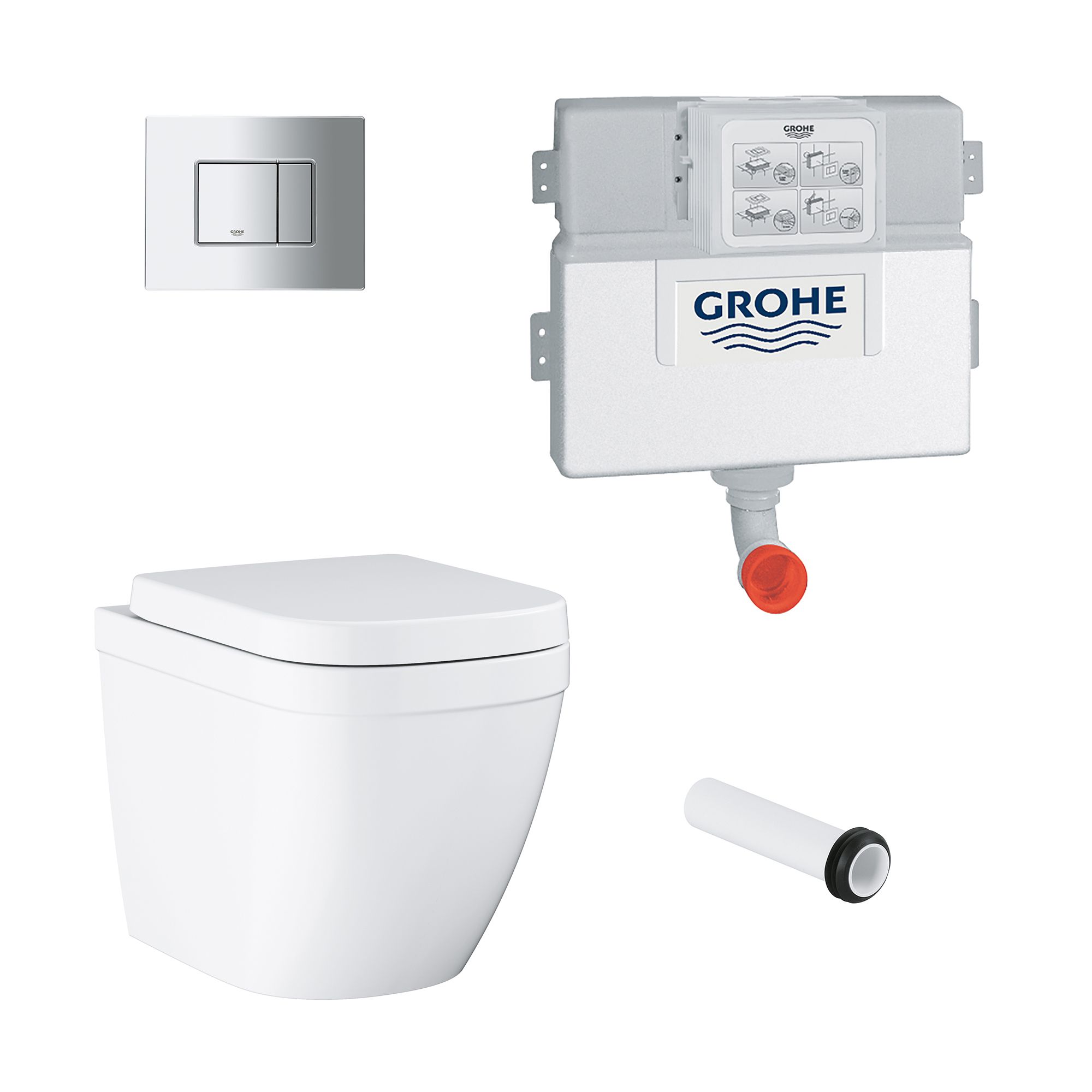 Grohe Even & Euro Contemporary Back to wall Rimless Standard Toilet & cistern with Soft close seat | DIY at