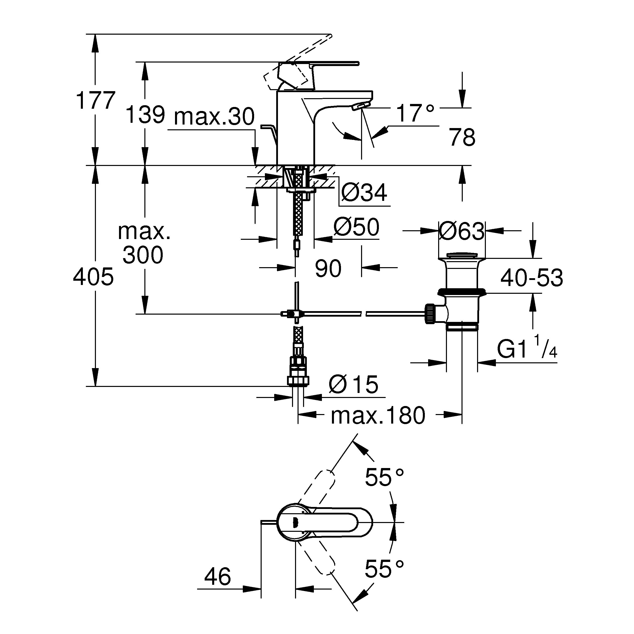 Grohe Get Chrome effect Manual Basin Mono mixer Tap with Pop-up waste