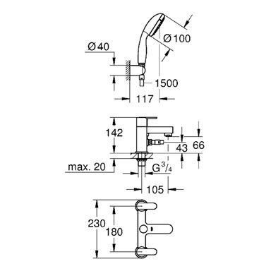 Grohe GET Gloss Chrome Deck-mounted 2 Tap Hole Shower mixer Tap