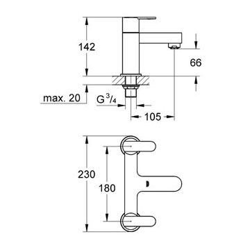 Grohe GET Gloss Chrome Deck-mounted Manual Double Bath Filler Tap - 5