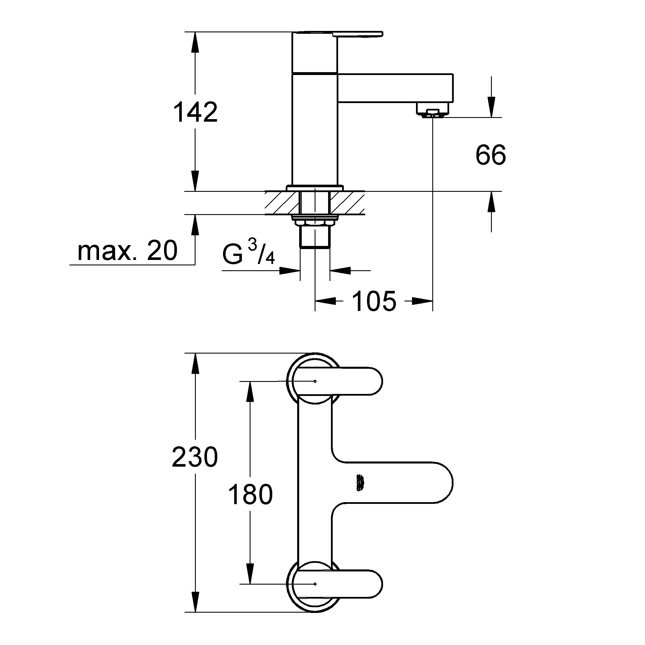 Grohe GET Gloss Chrome Deck-mounted Manual Double Bath Filler Tap - 8