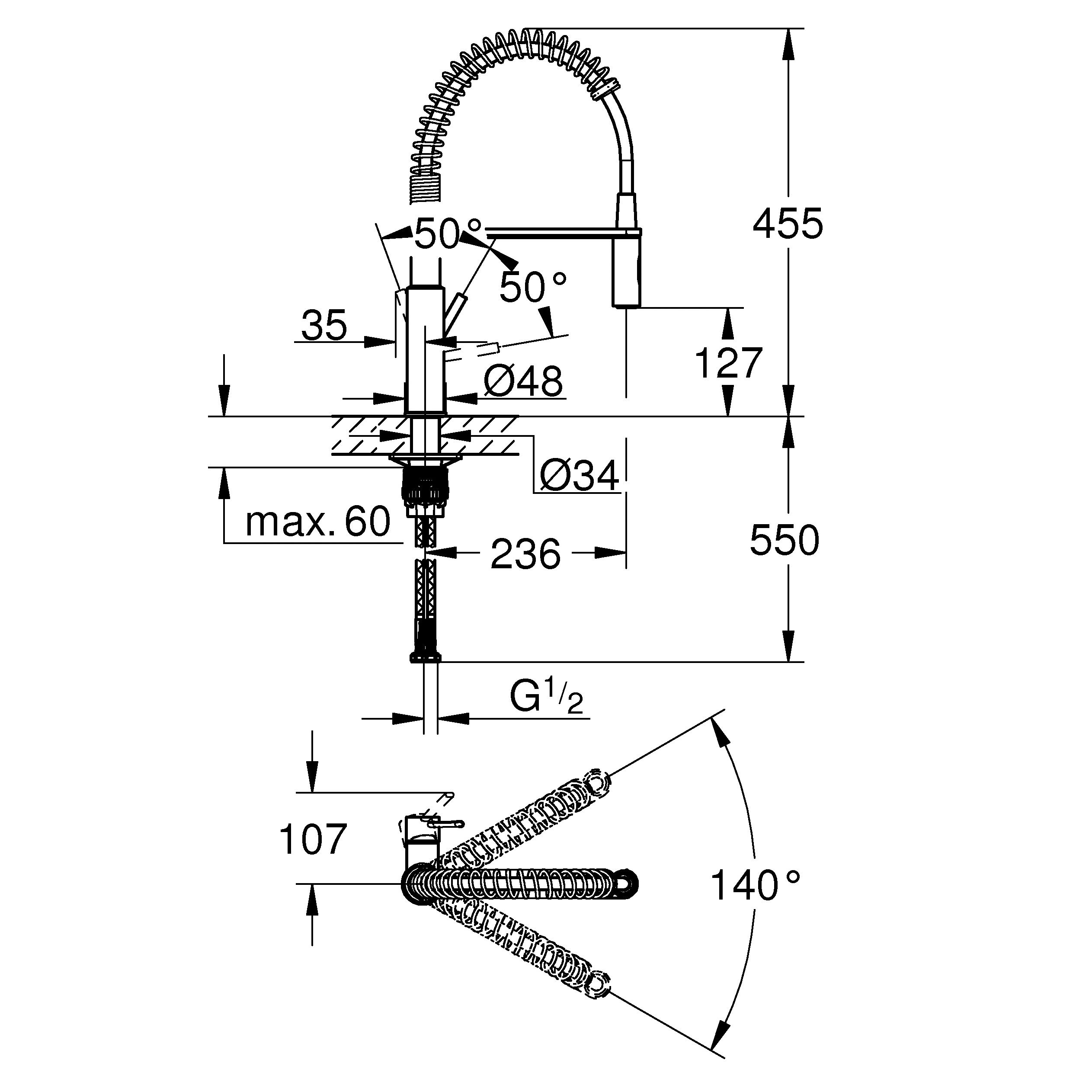 Grohe Get Gloss Chrome-plated Kitchen Side lever spring neck Tap