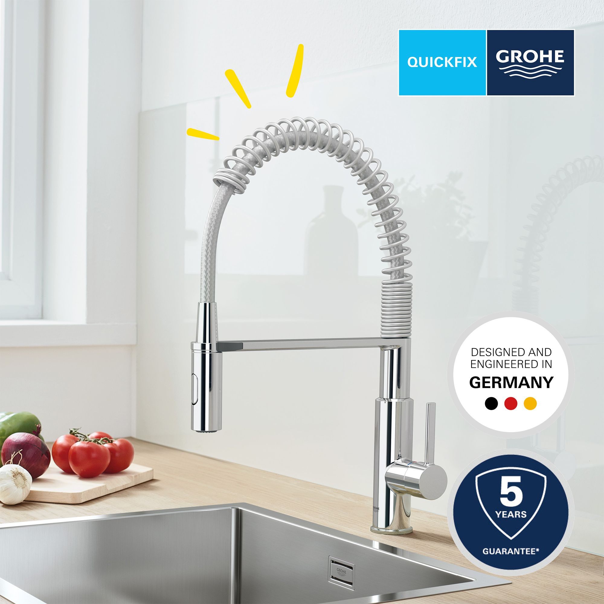 Grohe Get Gloss Chrome-plated Kitchen Side lever spring neck Tap