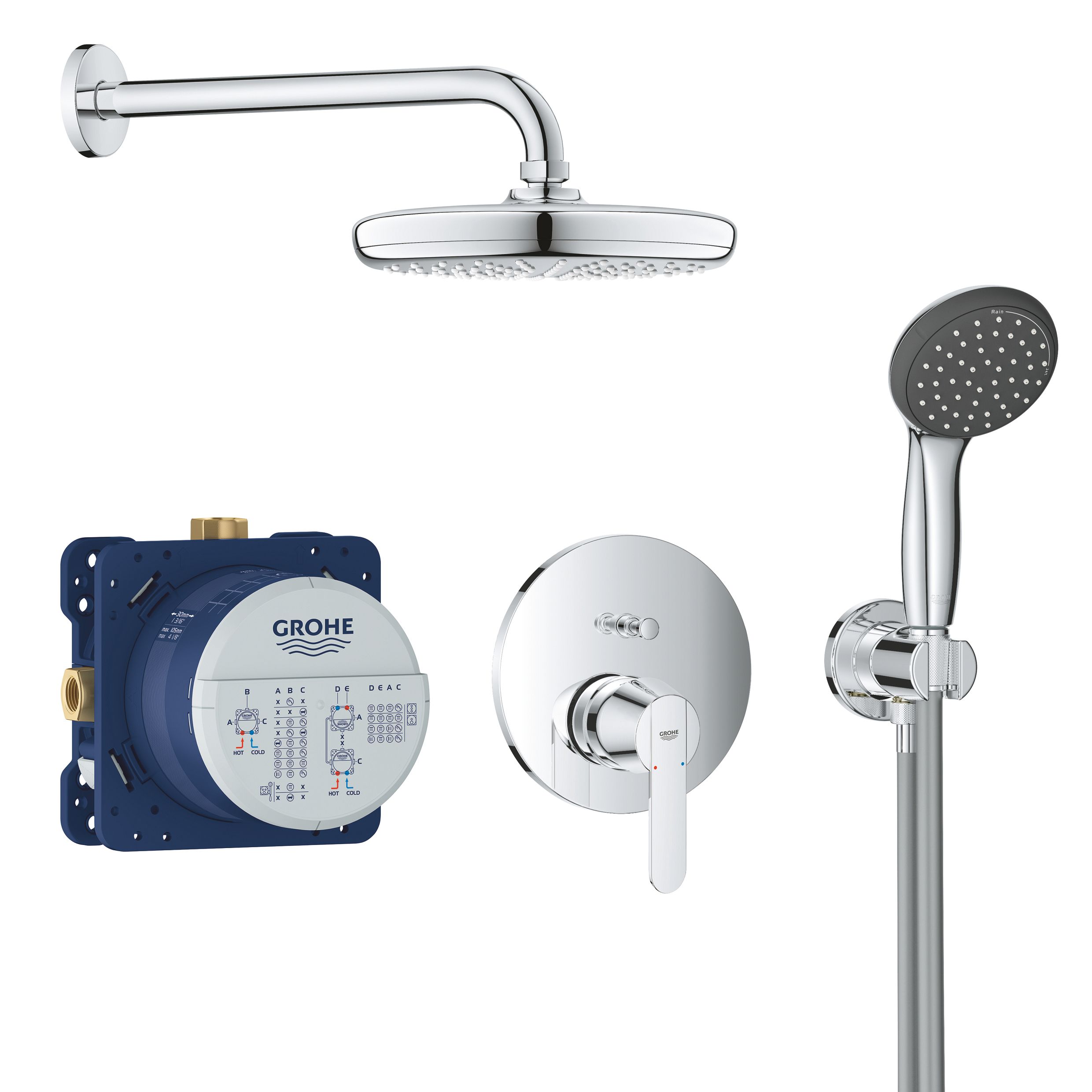 Grohe Get Perfect Chrome effect Recessed Manual Mixer Shower kit with 2 Shower heads Set