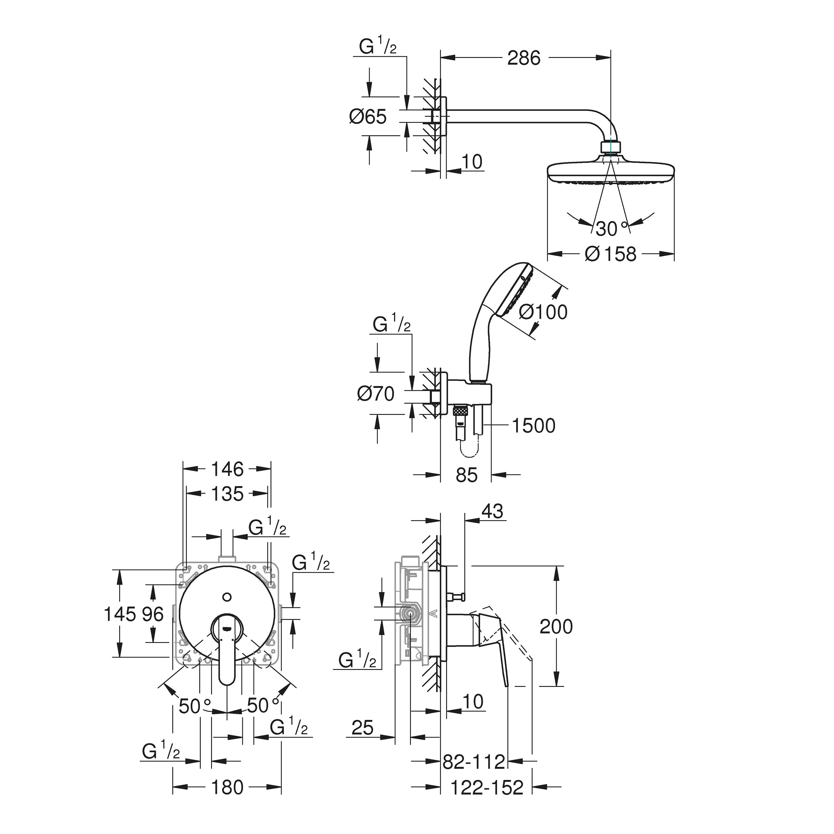 Grohe Get Perfect Chrome effect Recessed Manual Mixer Shower kit with 2 Shower heads Set