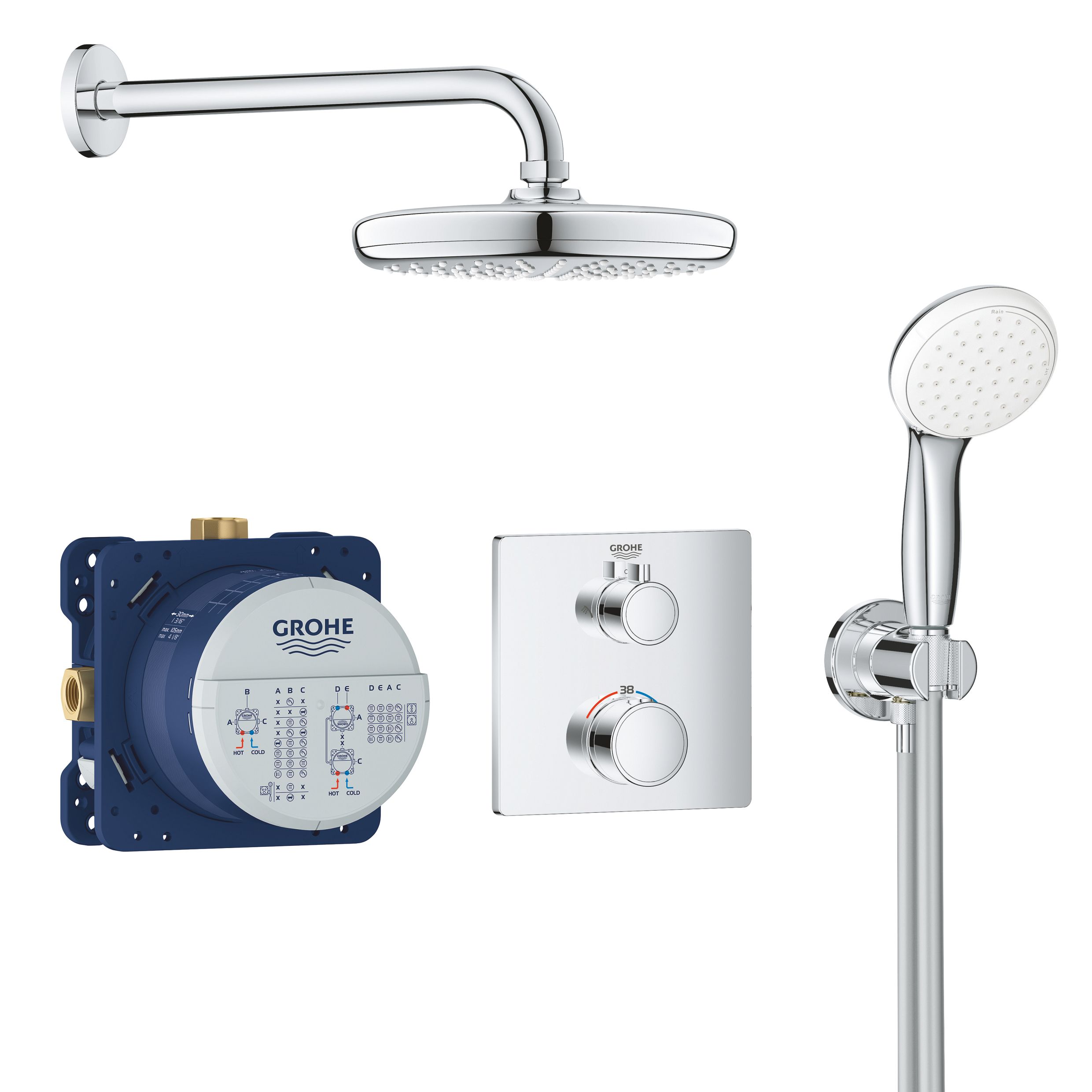 Grohe Grohtherm Concealed Chrome effect Thermostatic Mixer Multi head shower with 2 Shower heads