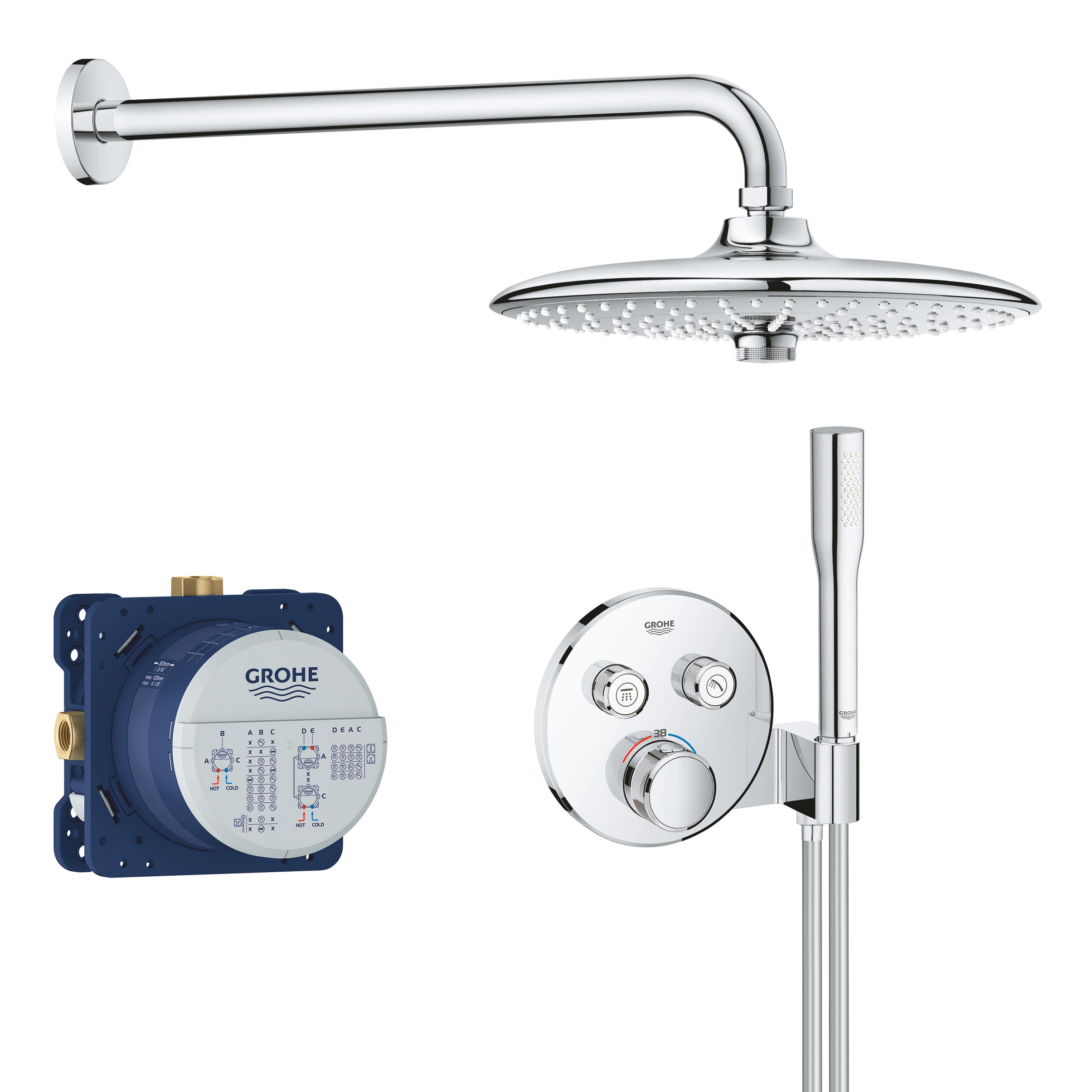Grohe Grohtherm SmartControl Chrome effect Thermostatic Mixer Multi head shower with 2 Shower heads