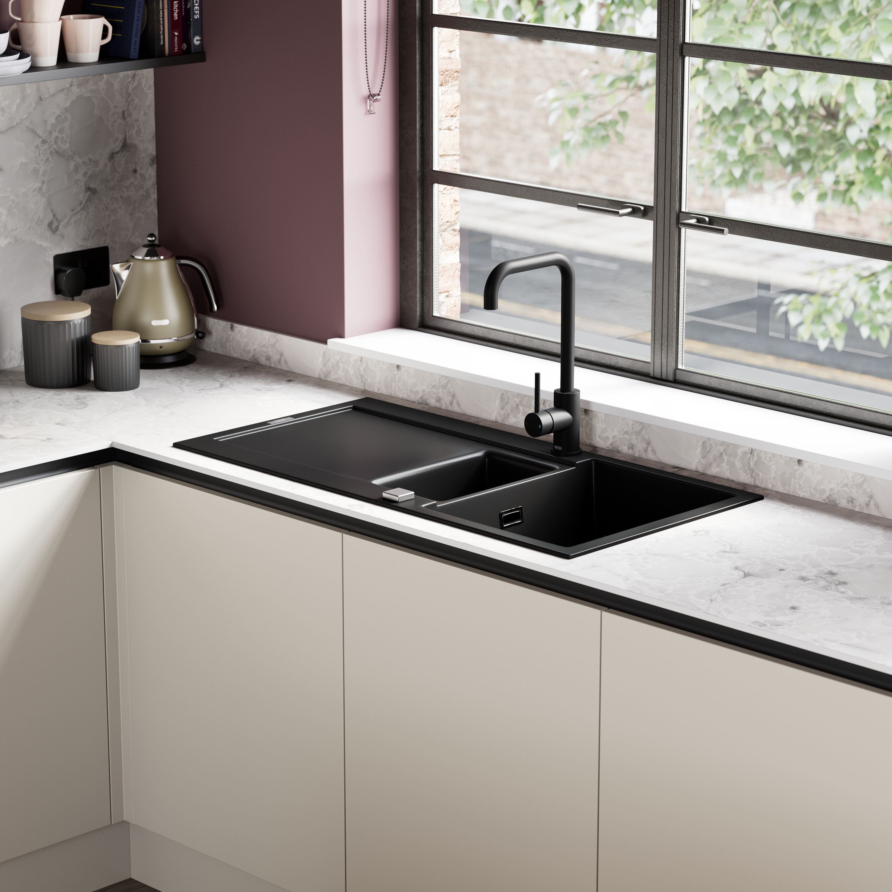 Grohe K500 Granite black Composite quartz 2 Bowl Kitchen sink 500mm x 1000mm