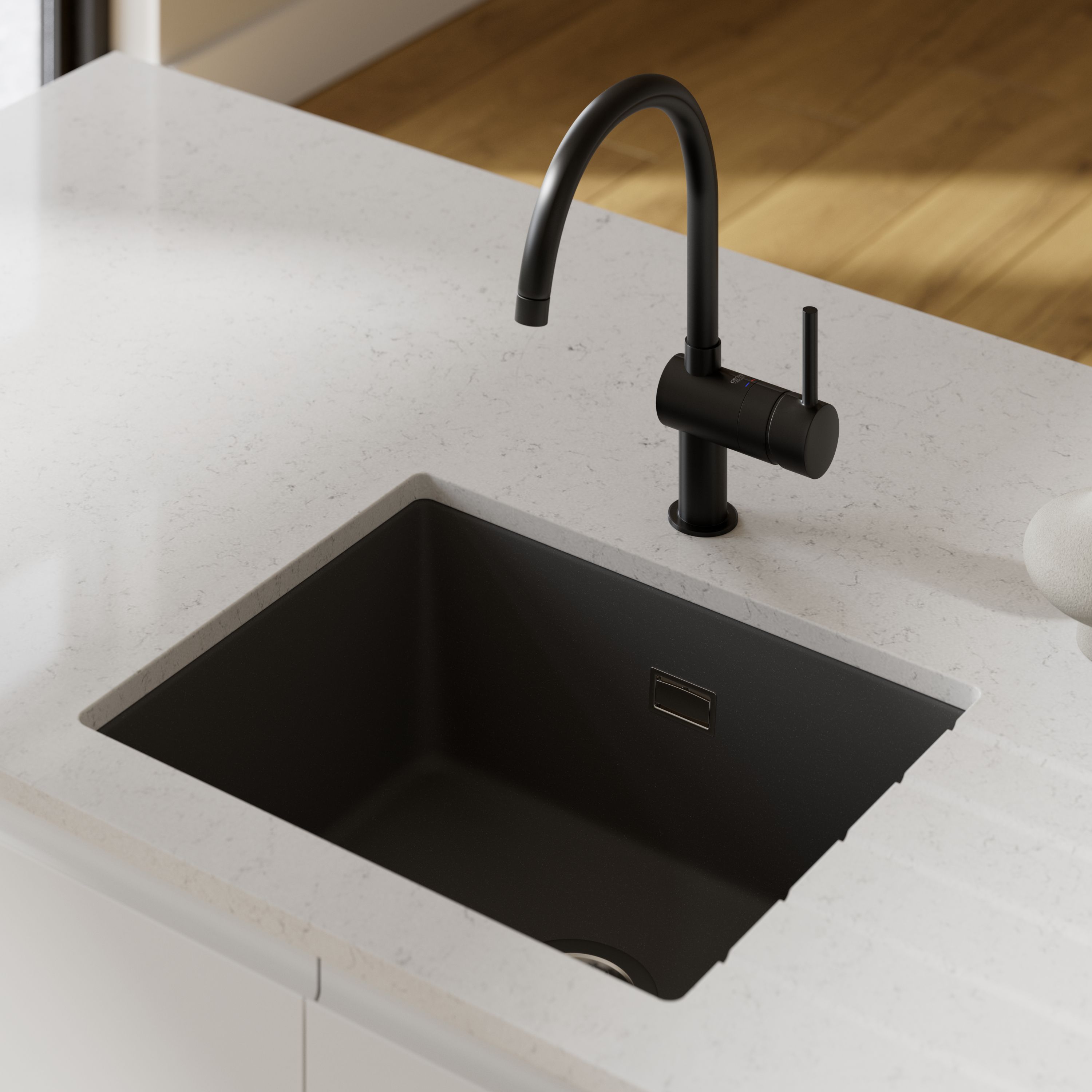 Grohe K700U Granite Black Anthracite effect Composite quartz 1 Bowl Kitchen sink 457mm x 533mm