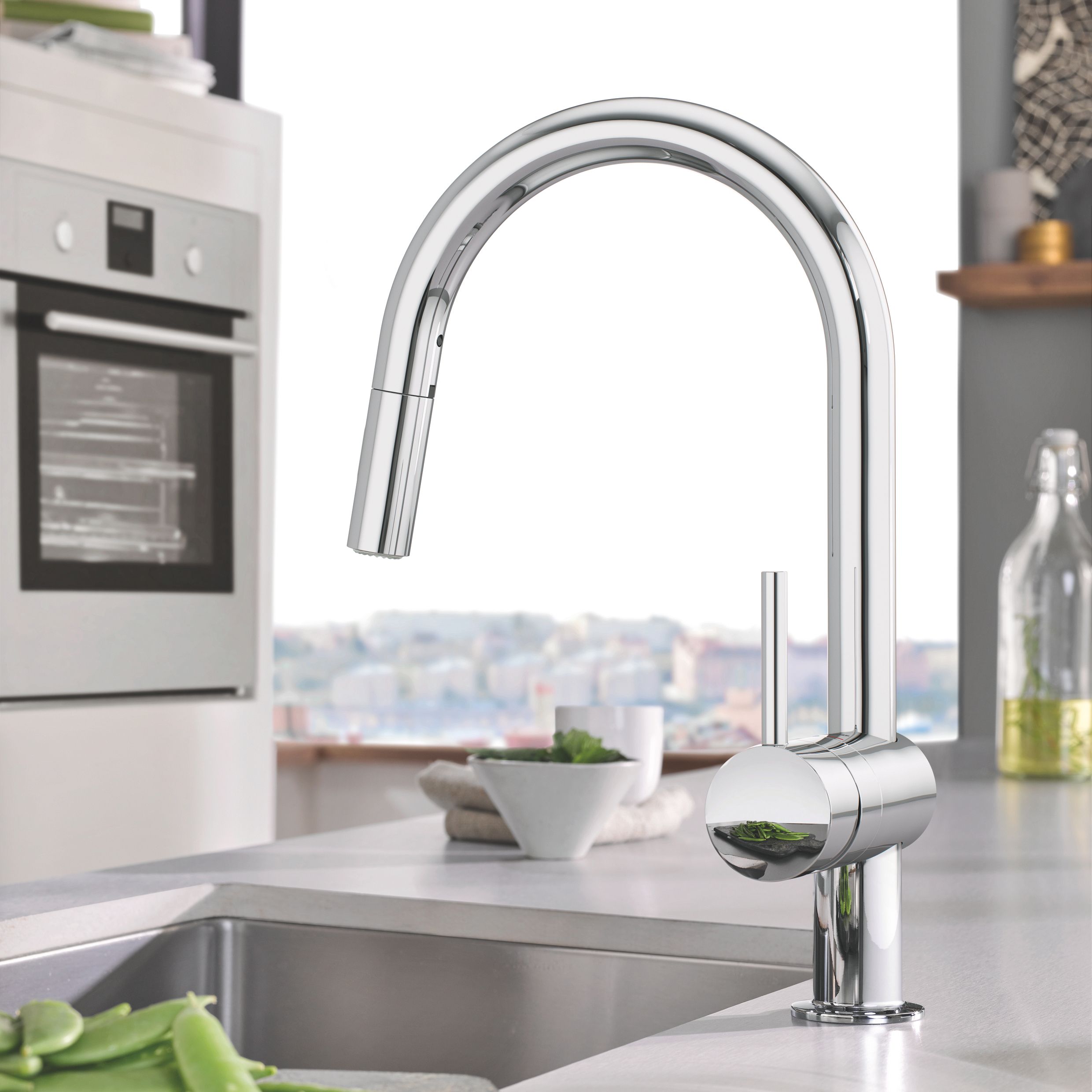Grohe Minta Chrome effect Chrome-plated Kitchen Pull-out mono mixer Tap