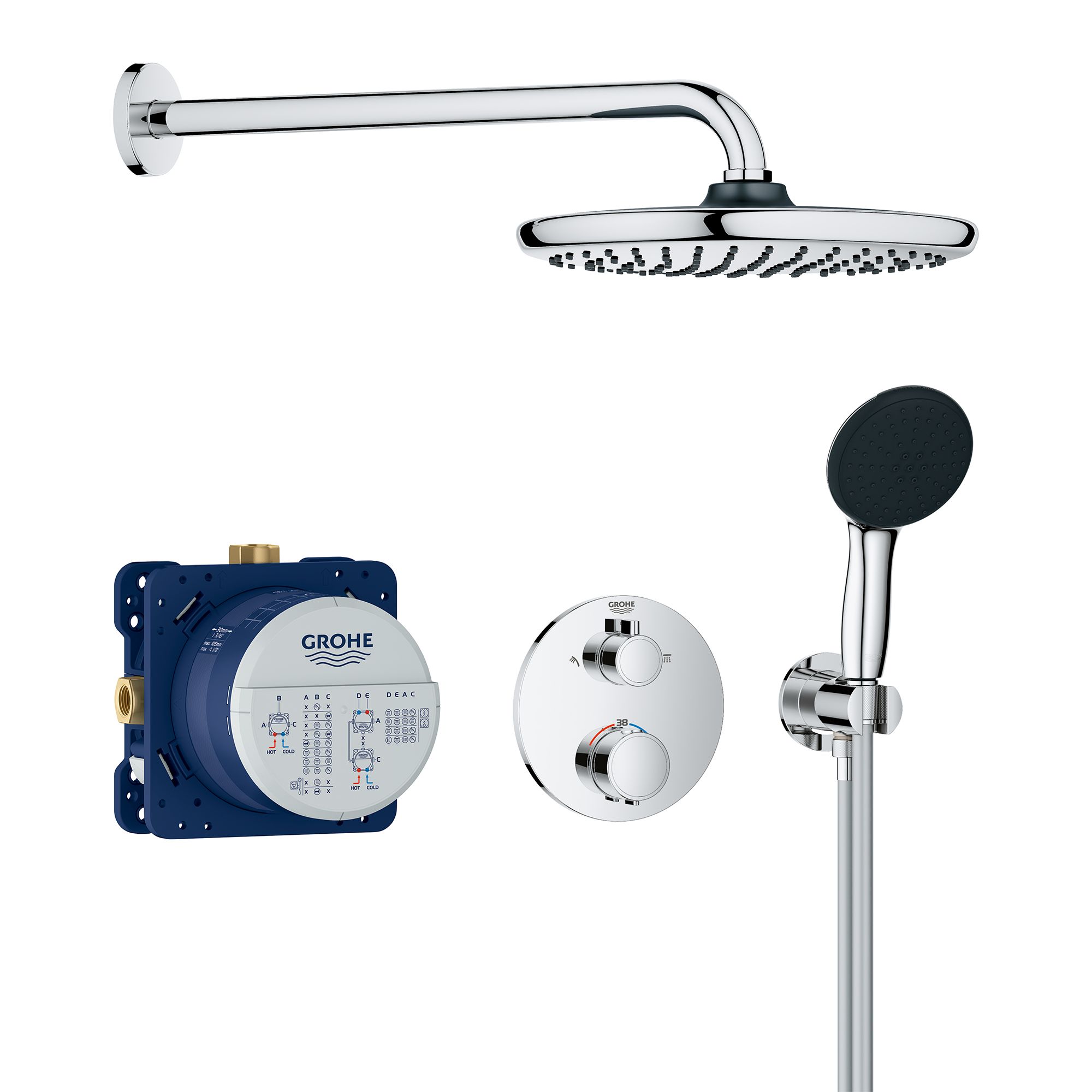 Grohe Precision Chrome effect Wall-mounted Thermostatic H/P combi mixer ...