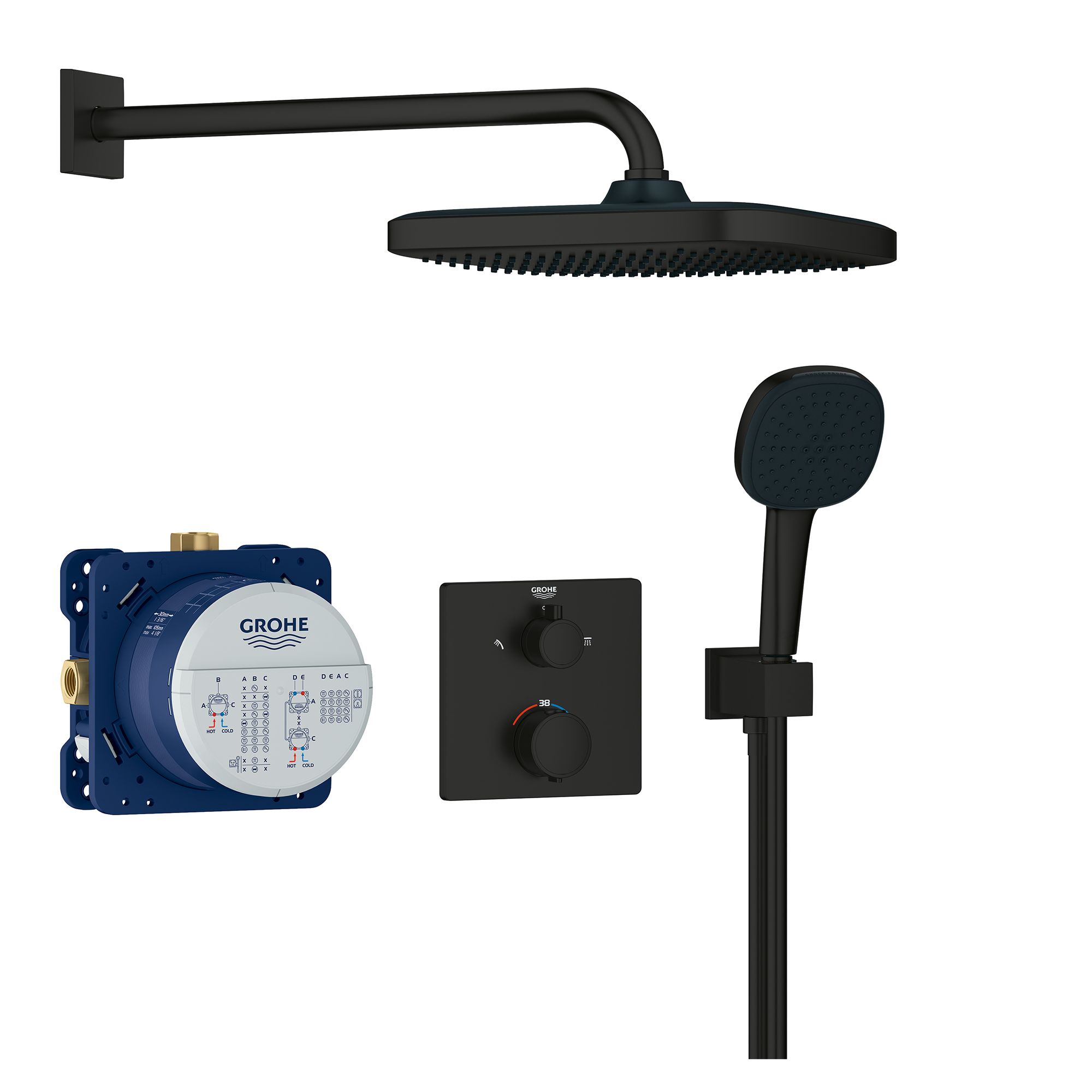 Grohe Precision Matt Black Wall-mounted Thermostatic H/P combi mixer ...