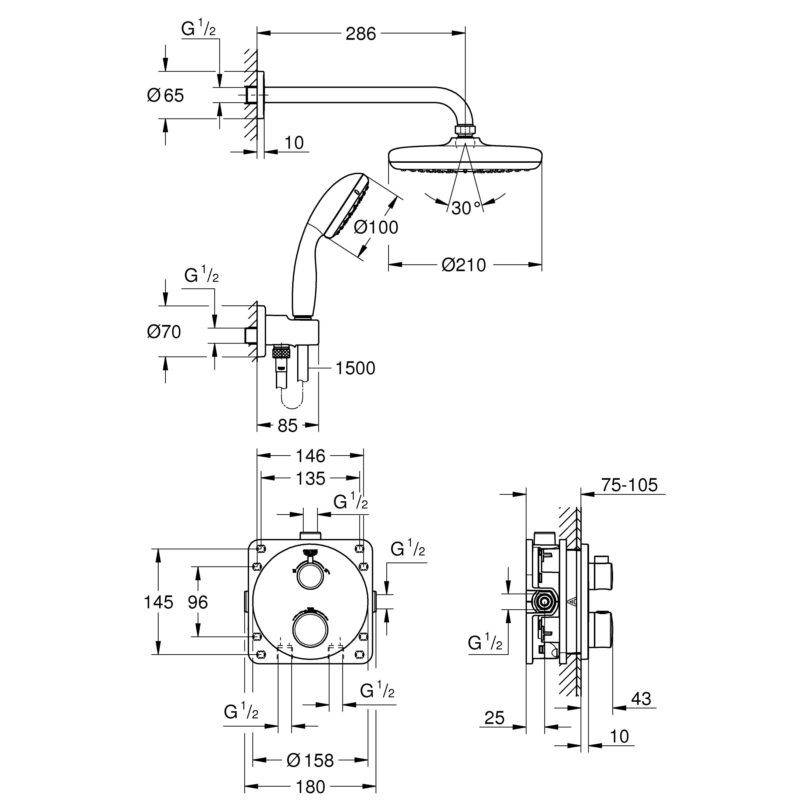 Grohe Precision trend Shower kit with 2 heads & 1.25m hose length