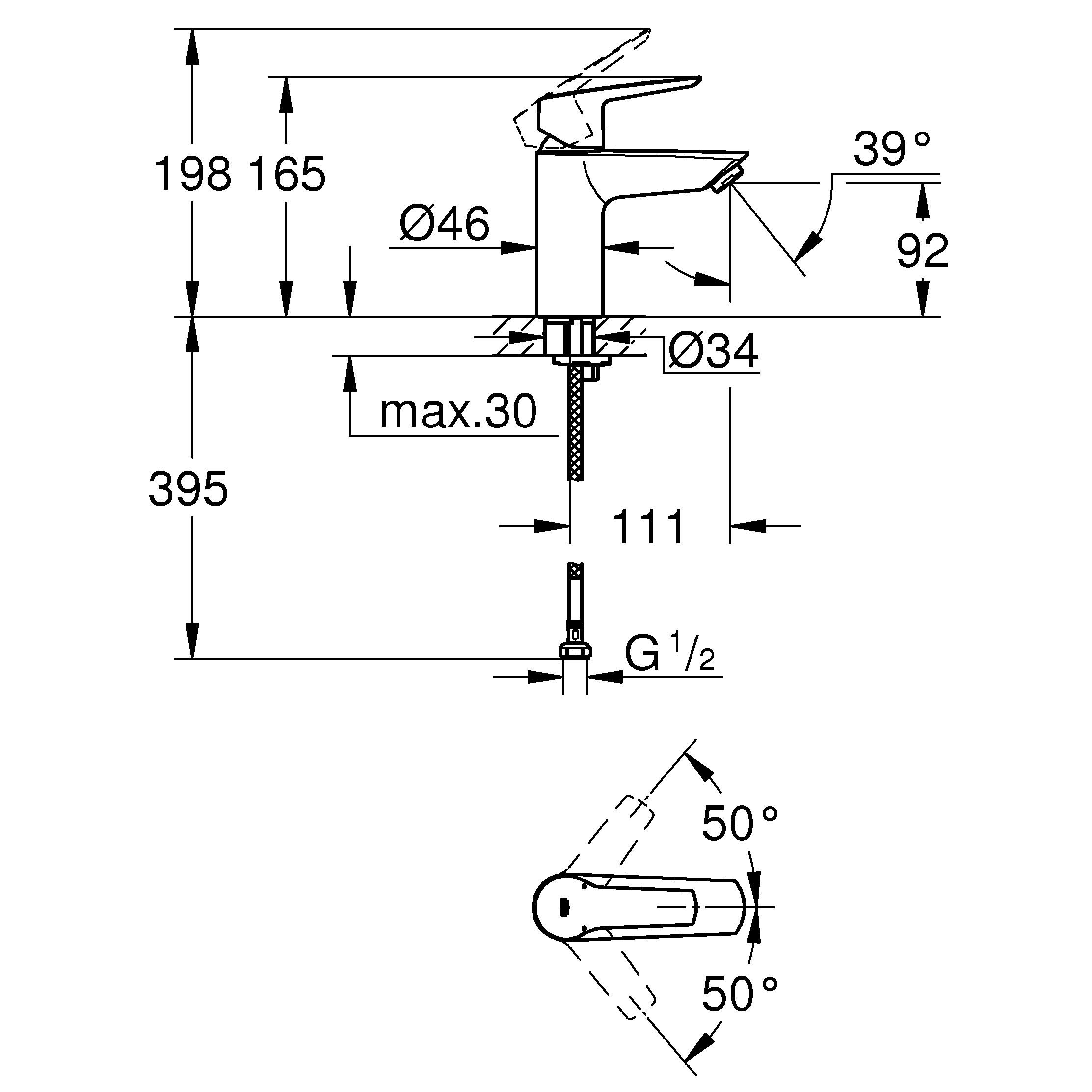 Grohe Quickfix Start Chrome effect Deck-mounted Manual Basin Mono mixer Tap - 3