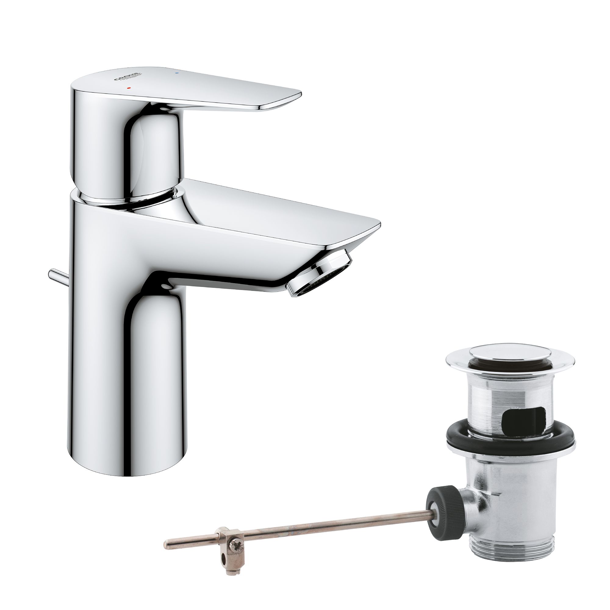Grohe QuickFix Start Edge Chrome effect Deck-mounted Manual Basin Mono mixer Tap with Pop-up waste