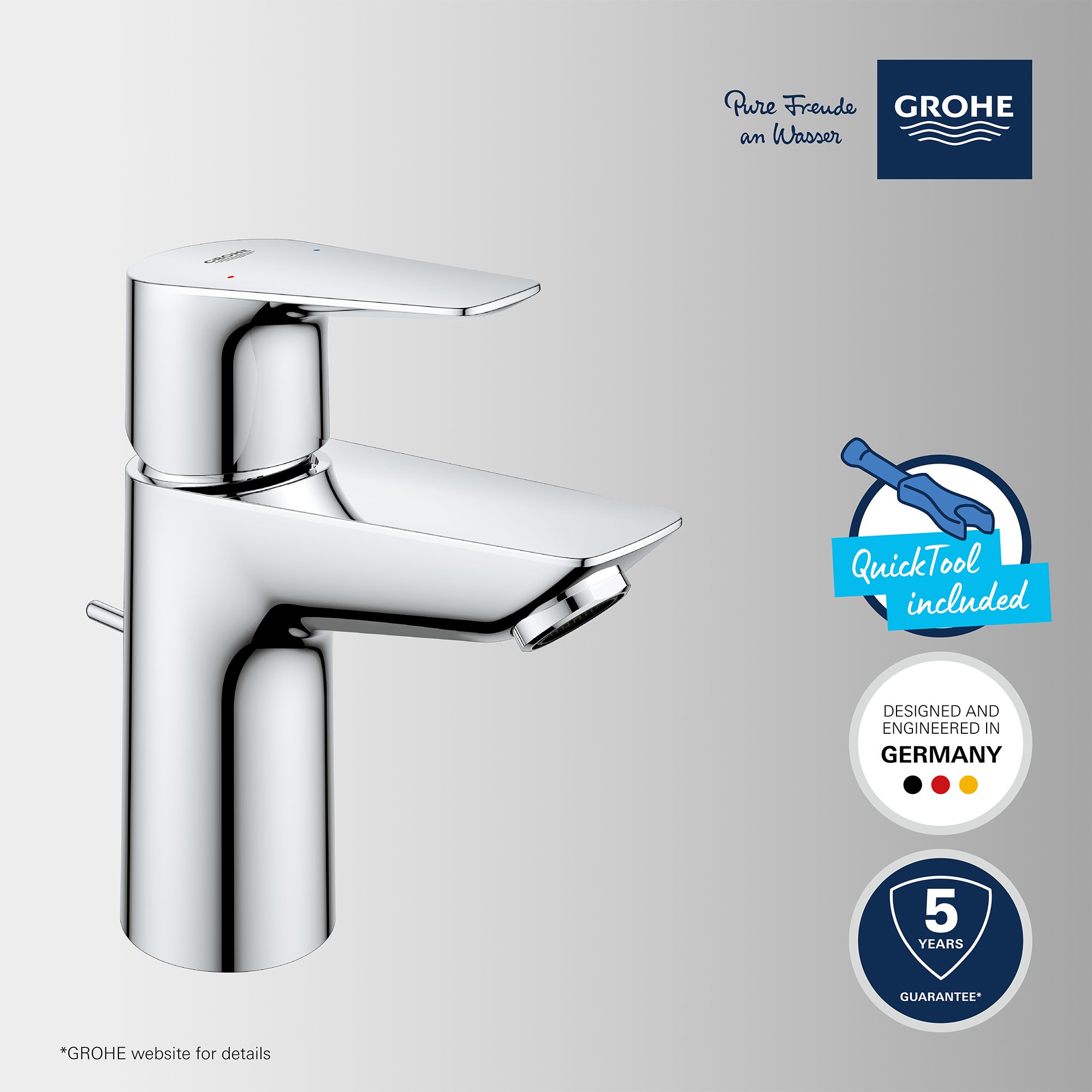 Grohe QuickFix Start Edge Small Chrome effect Basin Mono mixer Tap with ...