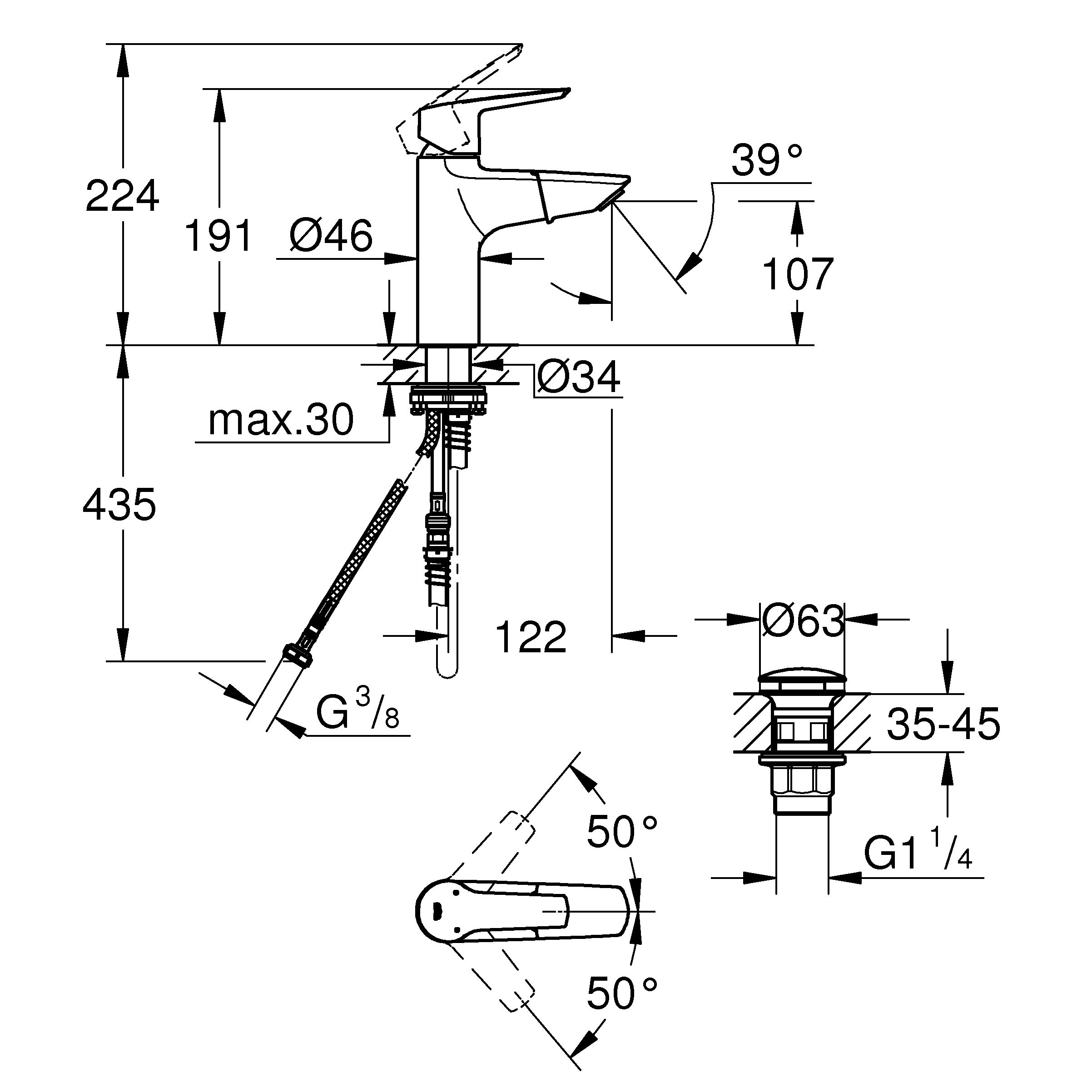 Grohe QuickFix Start Pull-out Chrome effect Deck-mounted Manual Basin Mono mixer Tap with Pop-up waste - 3