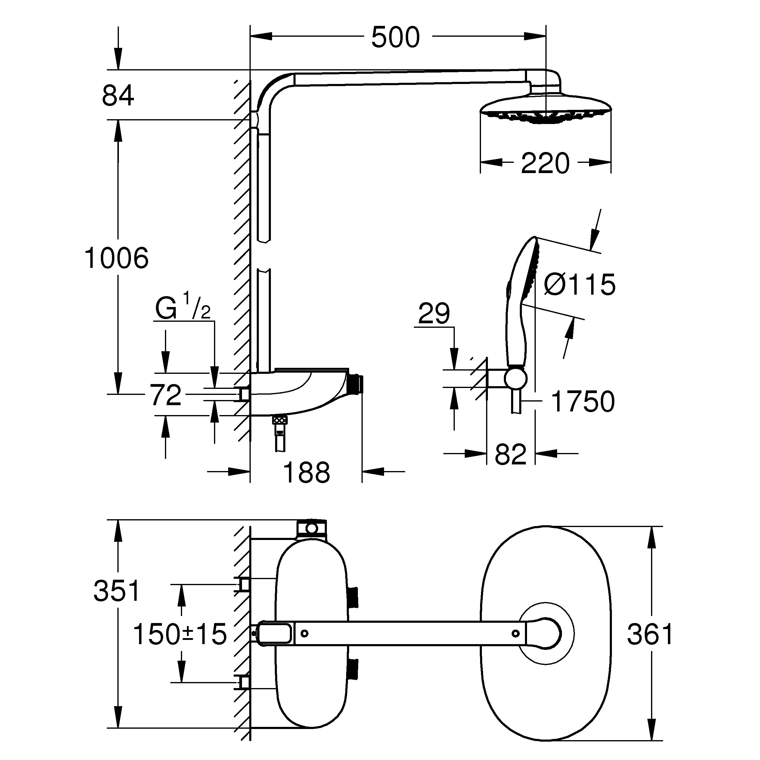 Grohe Rainshower SmartControl 360 Duo Chrome effect Thermostatic Mixer Multi head shower with 2 Shower heads