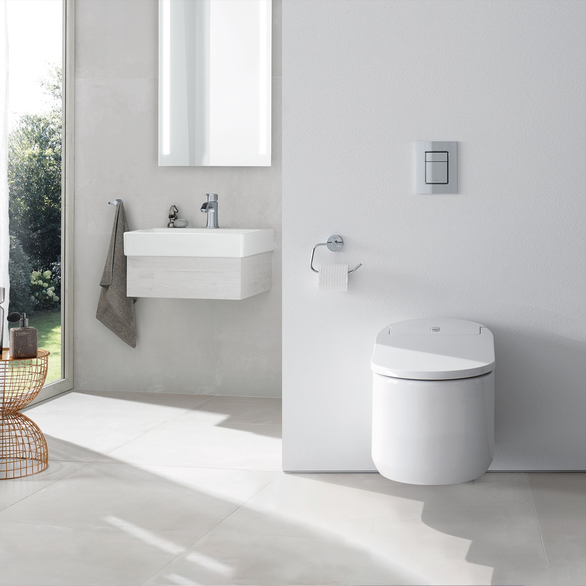 Grohe Sensia arena Alpine White Rimless Wall hung Toilet with Soft close seat & Concealed cistern