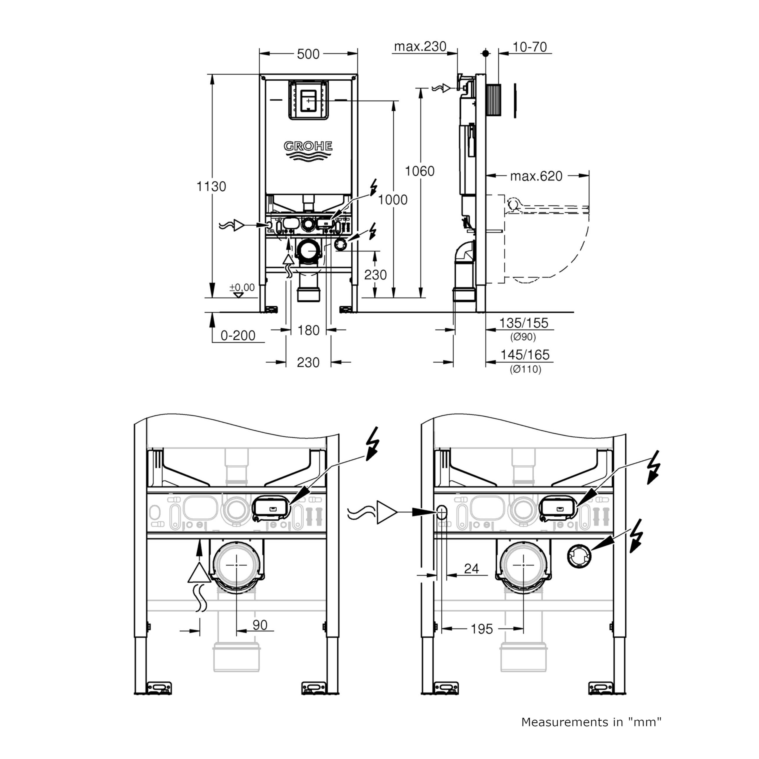 Grohe Sensia arena Alpine White Rimless Wall hung Toilet with Soft close seat & Concealed cistern