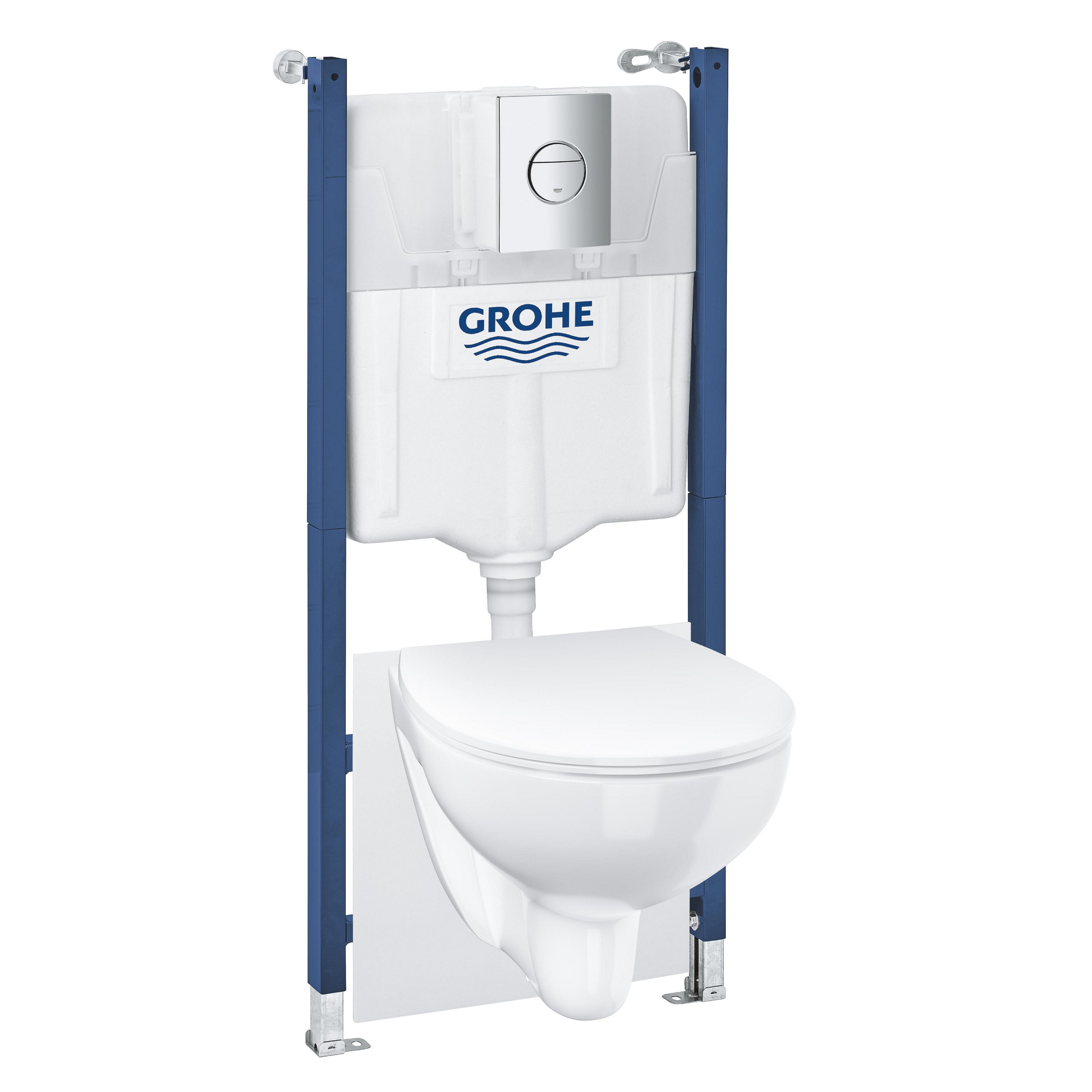 Grohe Solido 5in1 Alpine White Standard Wall hung Oval Toilet with Soft close seat & Concealed cistern