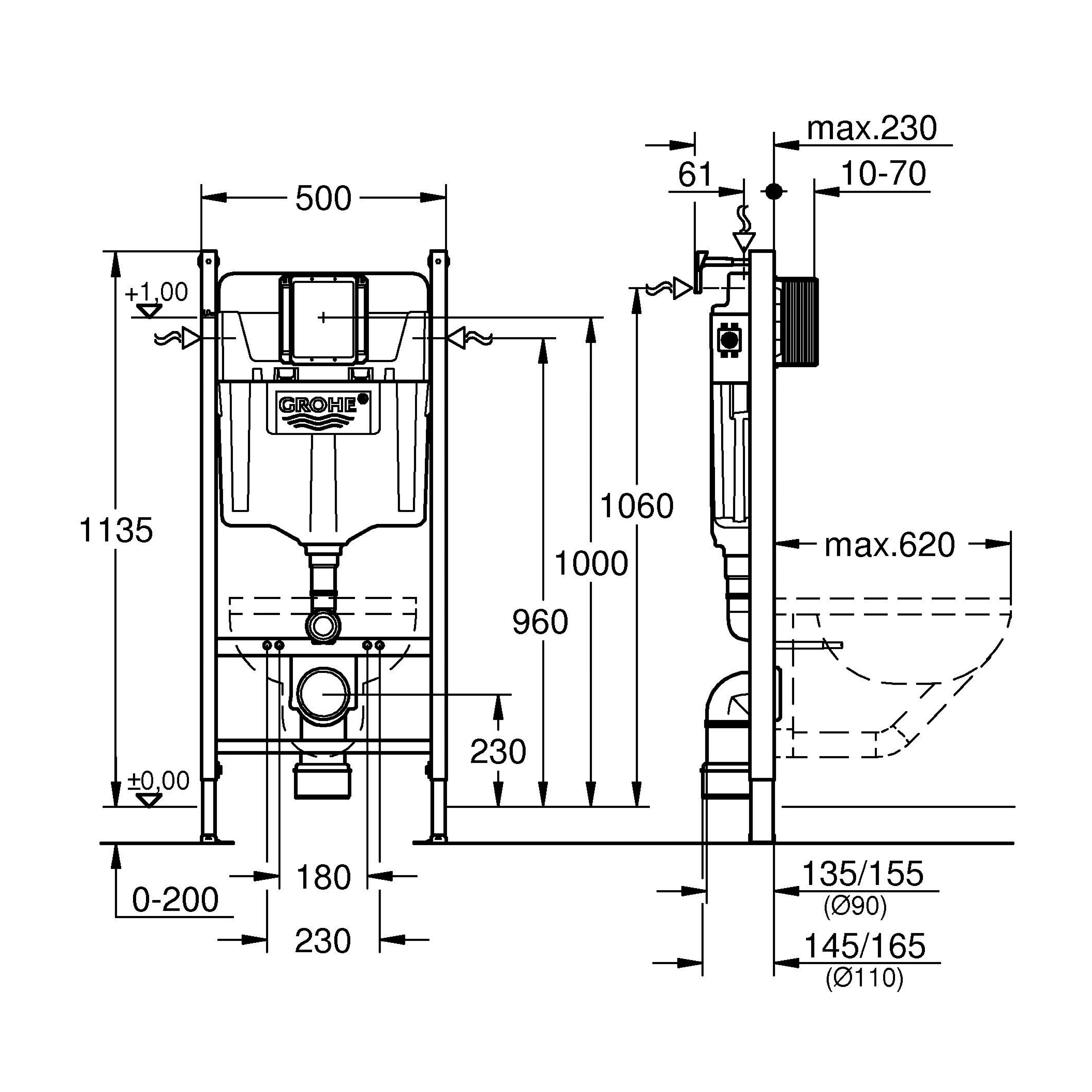 Grohe Solido Blue Concealed Wall-mounted Dual Toilet Cistern frame set (H)113.5cm - 5
