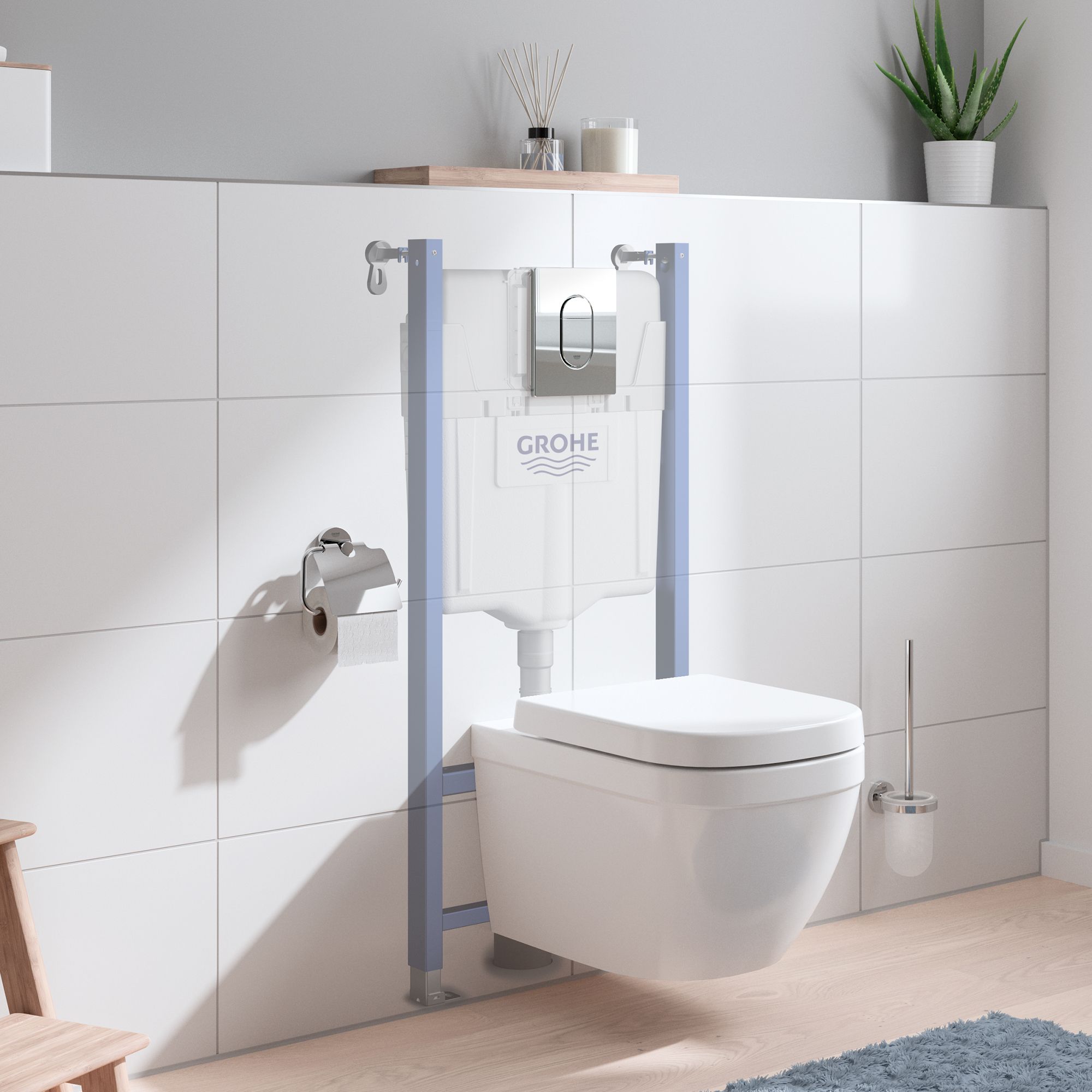 Grohe Solido White Rimless Wall hung Toilet with Soft close seat & Concealed cistern