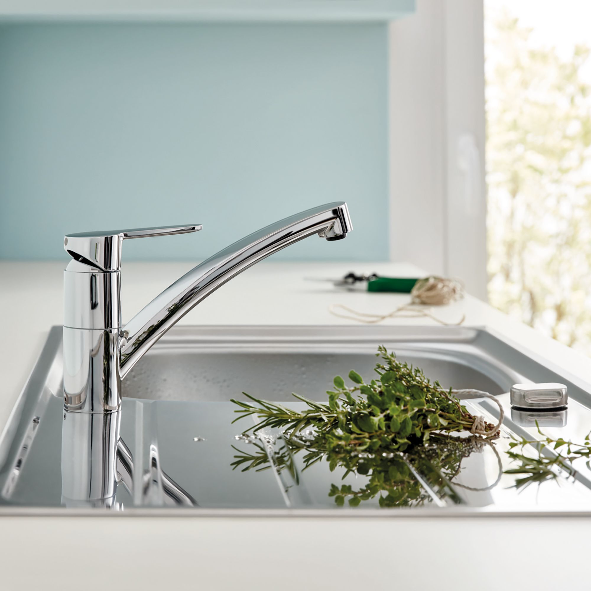 Grohe Start Eco Chrome effect Chrome-plated Kitchen Top lever mixer Tap
