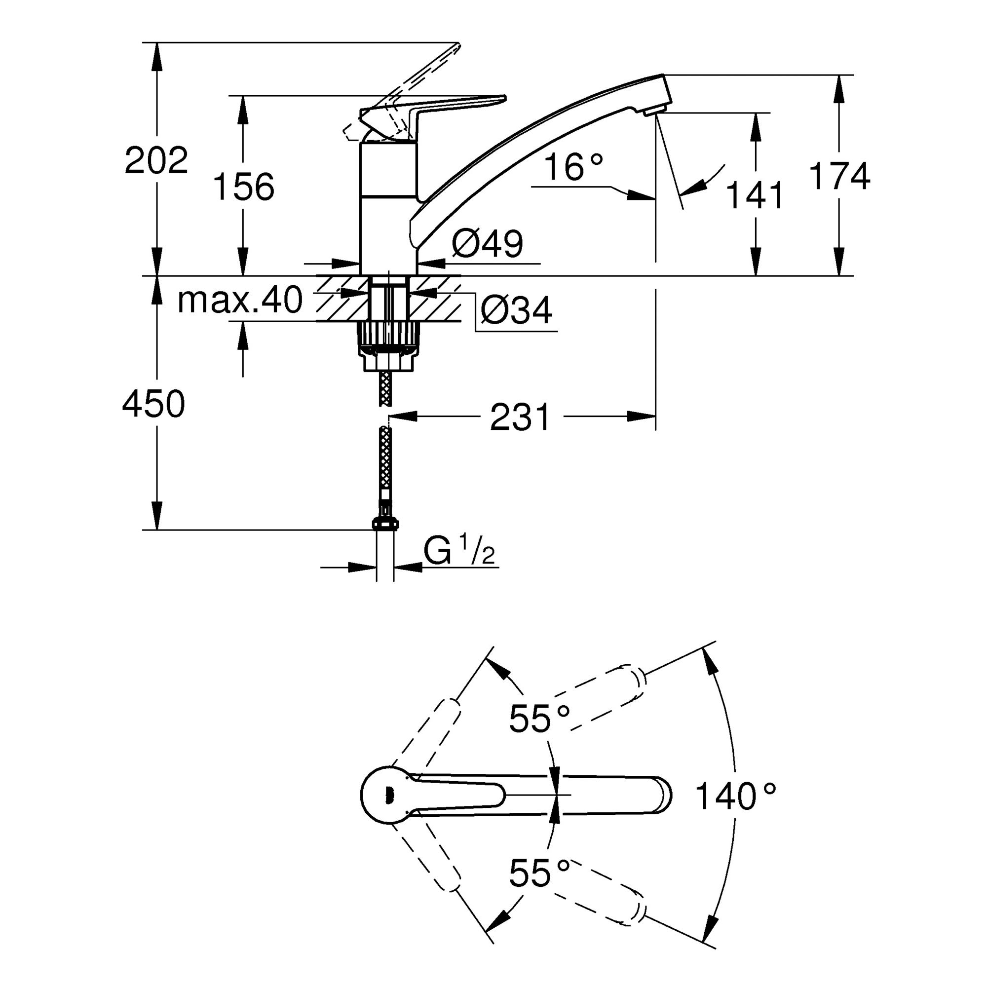 Grohe Start Eco Chrome effect Chrome-plated Kitchen Top lever mixer Tap