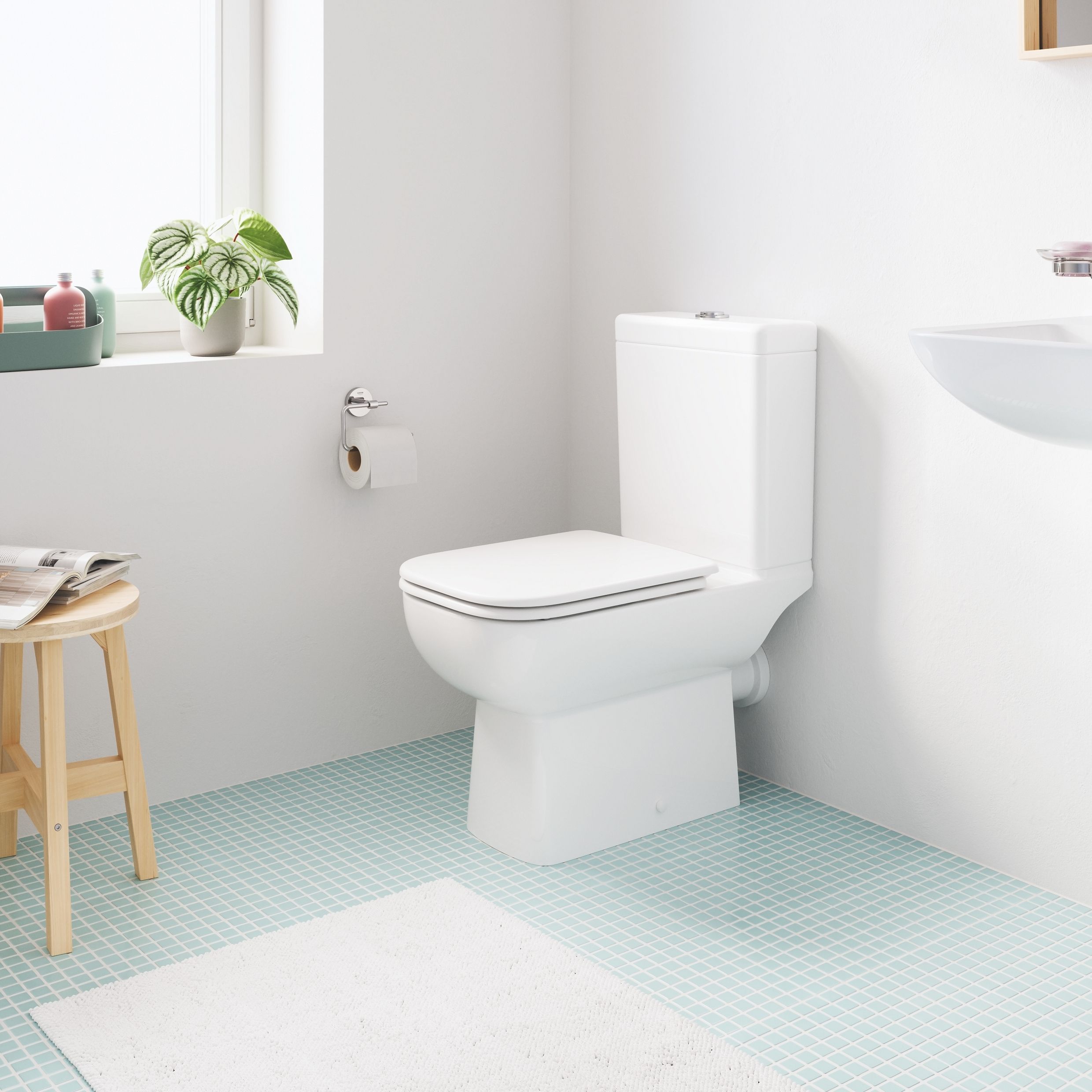 Grohe Start Edge Alpine White Rimless Slim Round Close-coupled Toilet & cistern with Soft close seat