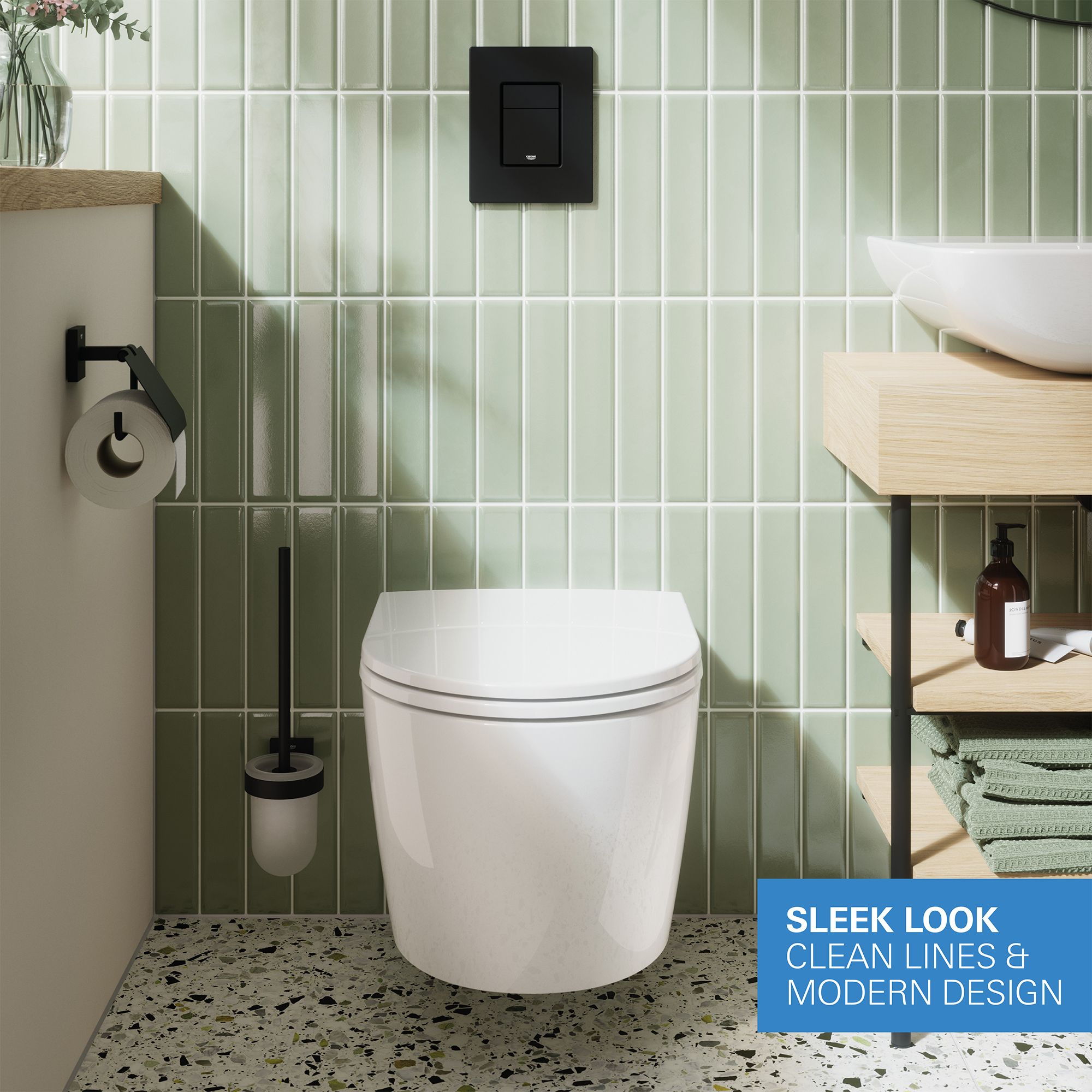 Grohe Start White Rimless Wall hung Round Toilet pan with Soft close seat