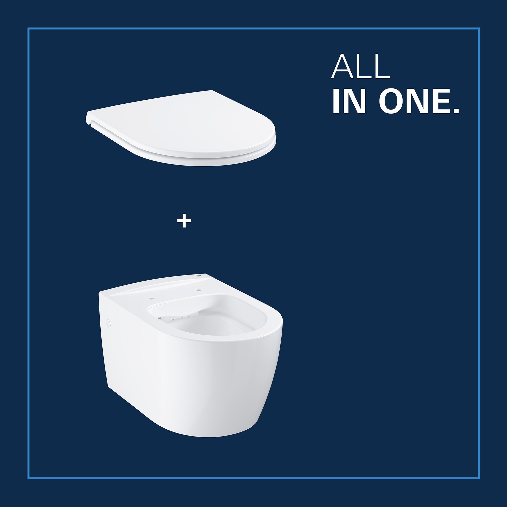 Grohe Start White Rimless Wall hung Round Toilet pan with Soft close seat