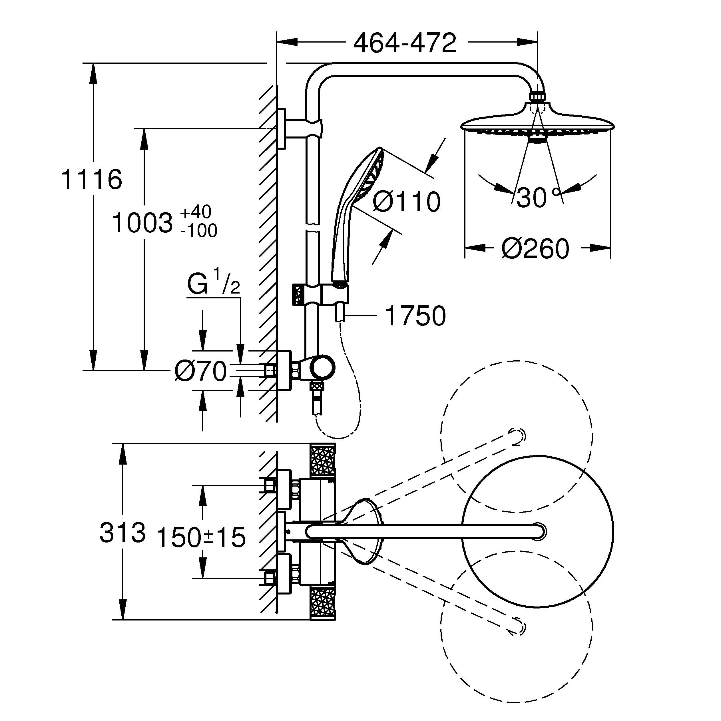 Grohe Vitalio Joy 260 Chrome effect Thermostatic Mixer Multi head ...