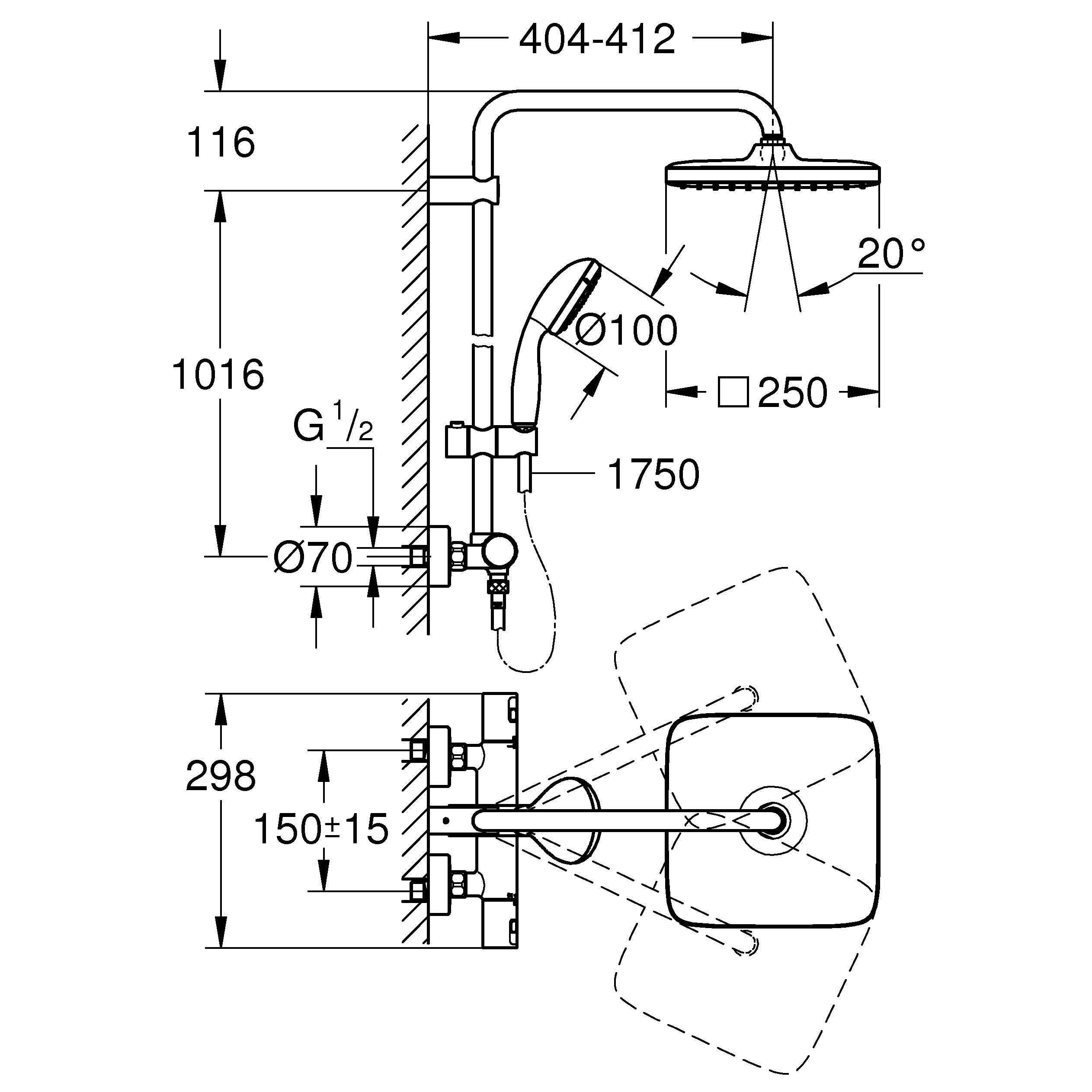Grohe Vitalio Start 250 Chrome effect Thermostatic Mixer Multi head shower with 2 Shower heads