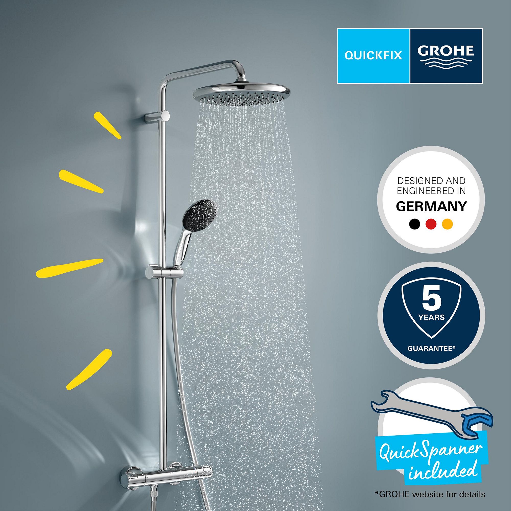 Grohe Vitalio Start 250 Chrome effect Wall-mounted Thermostatic Shower ...
