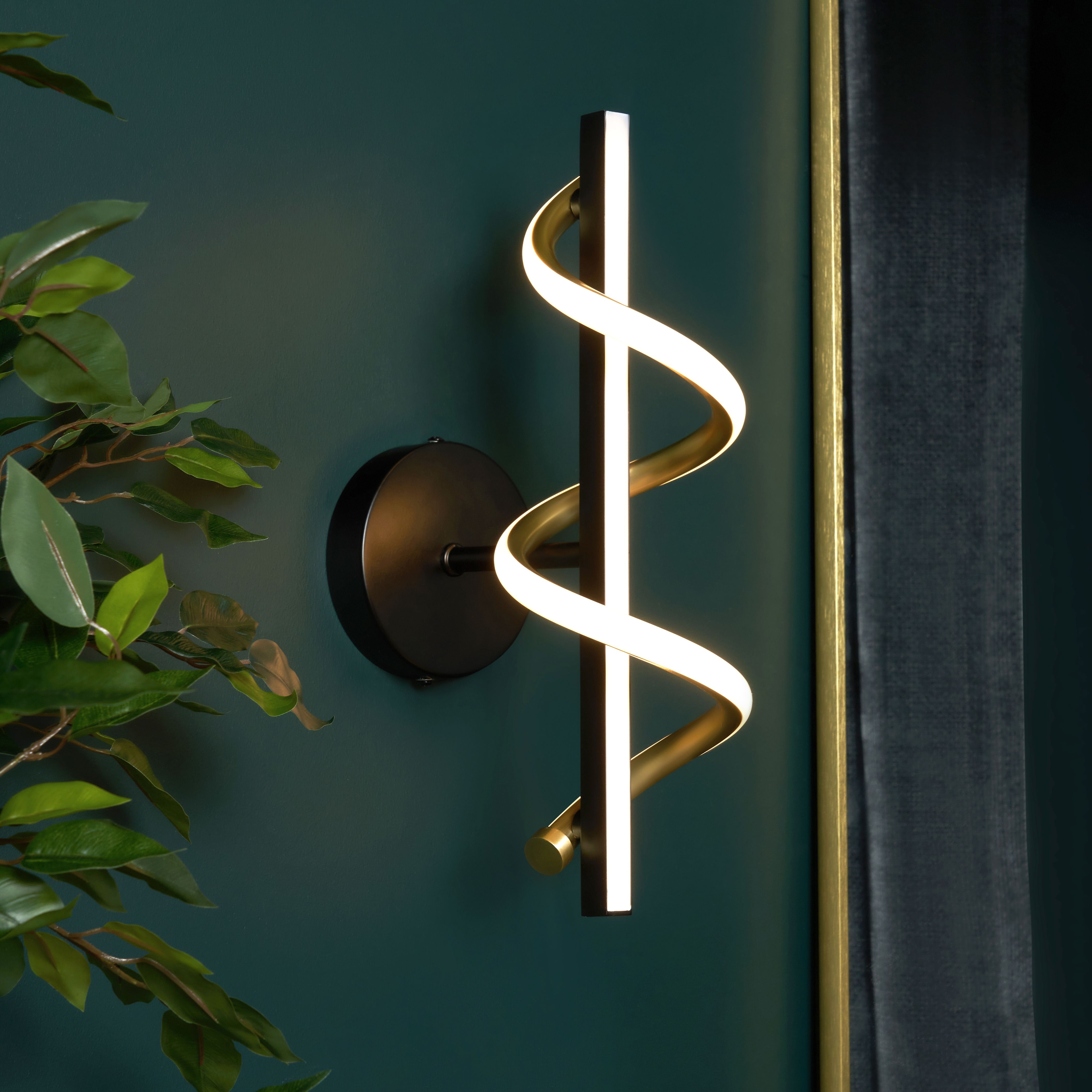 Hadston Spiral Matt Black Wired LED Wall light