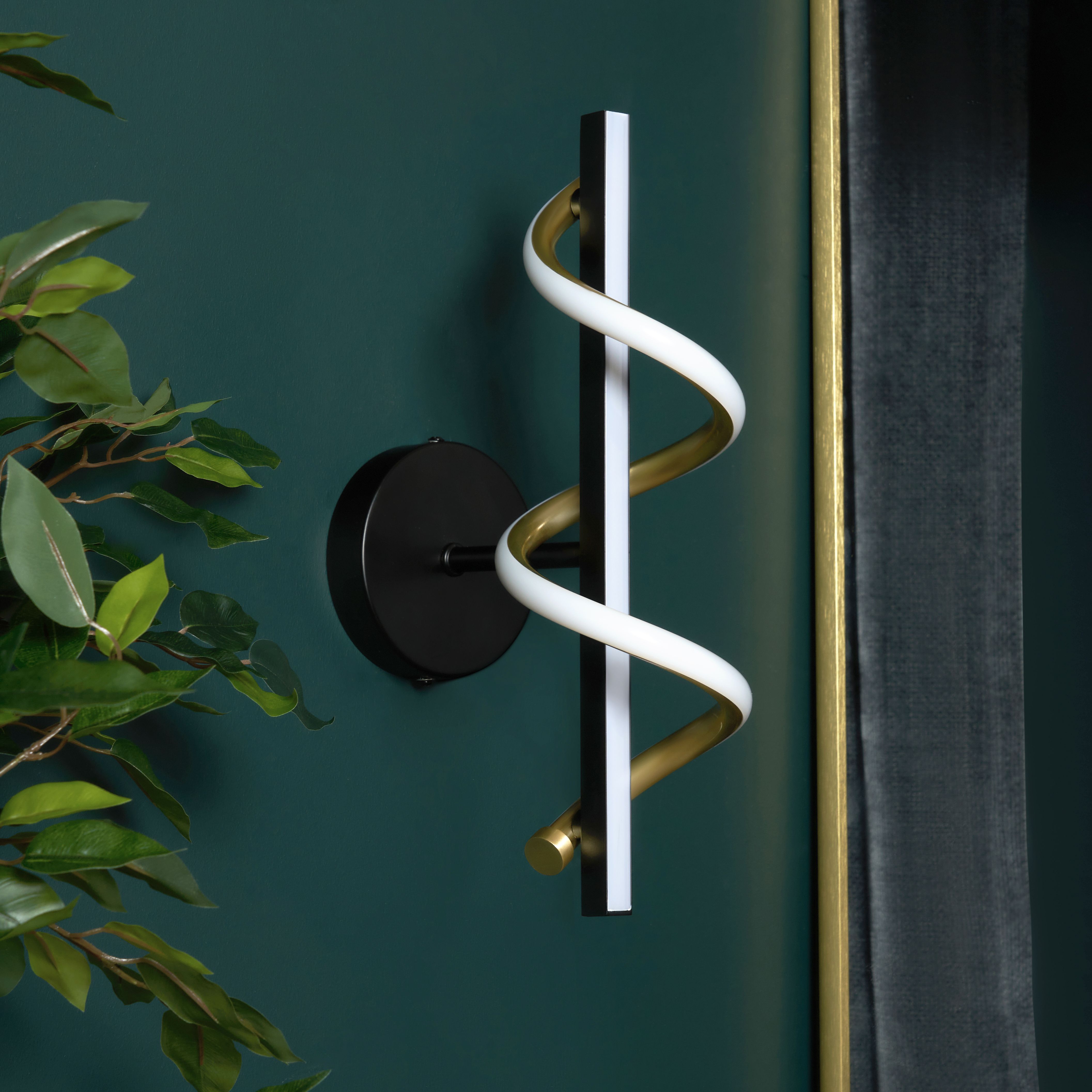 Hadston Spiral Matt Black Wired LED Wall light