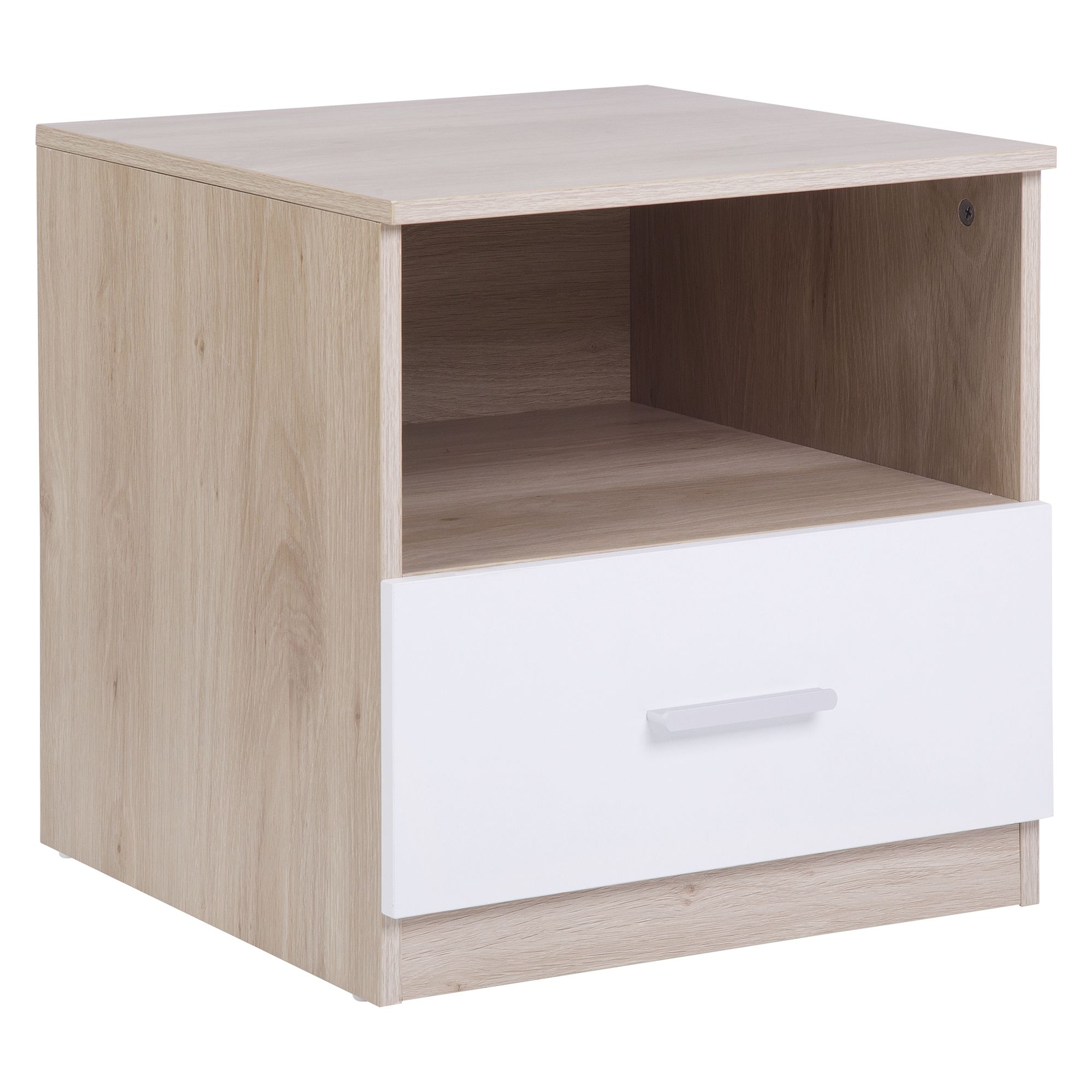 Hadwell Matt white & natural oak effect 1 Drawer Bedside table (H)412mm (W)400mm (D)400mm