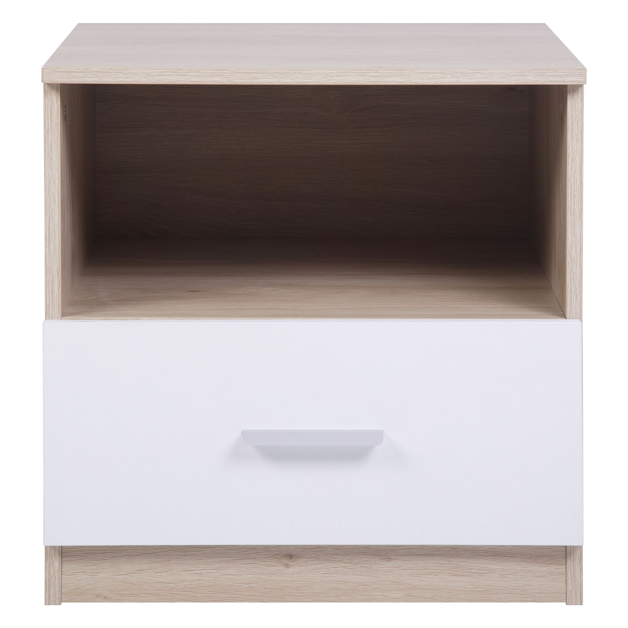 Hadwell Matt white & natural oak effect 1 Drawer Bedside table (H)412mm (W)400mm (D)400mm