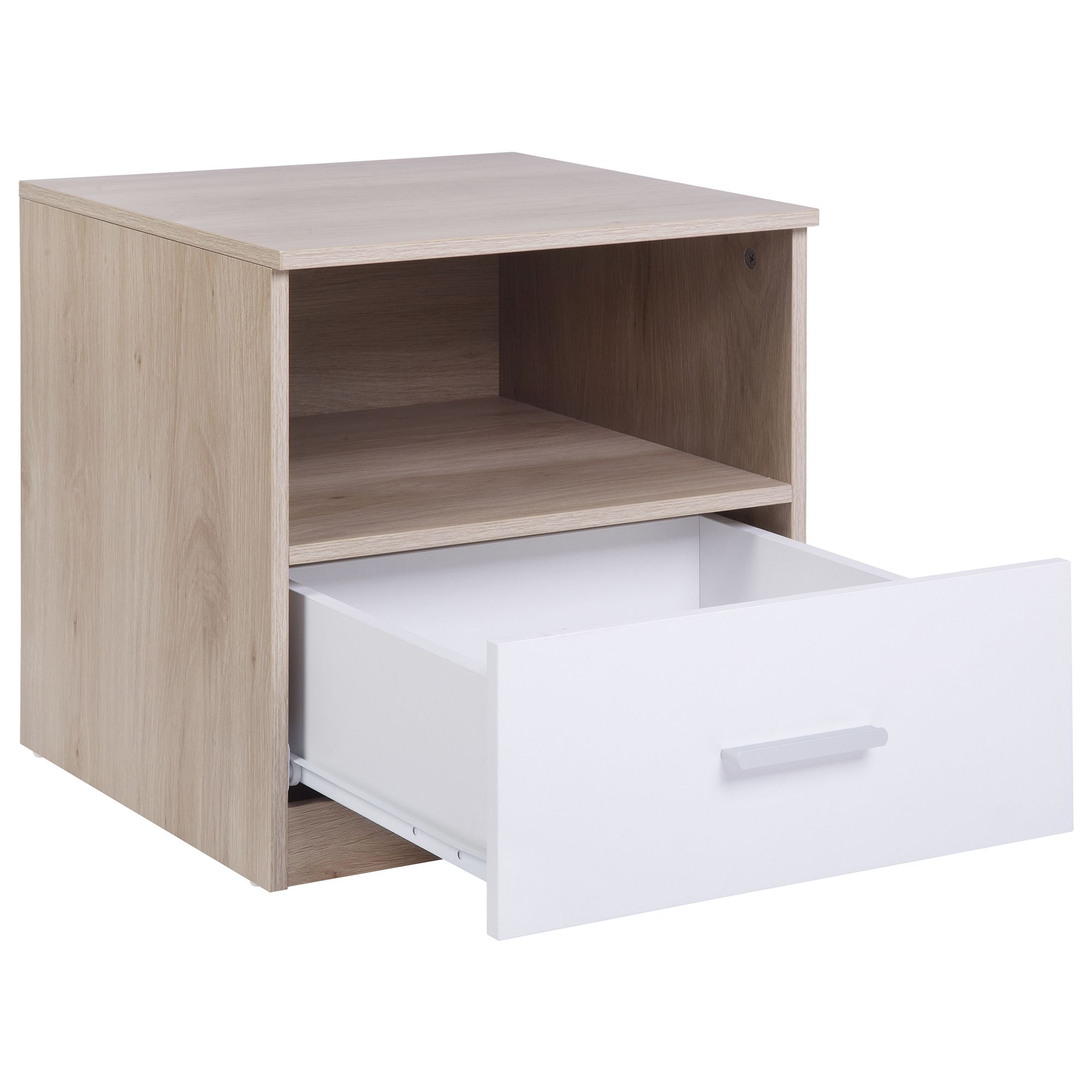 Hadwell Matt white & natural oak effect 1 Drawer Bedside table (H)412mm (W)400mm (D)400mm