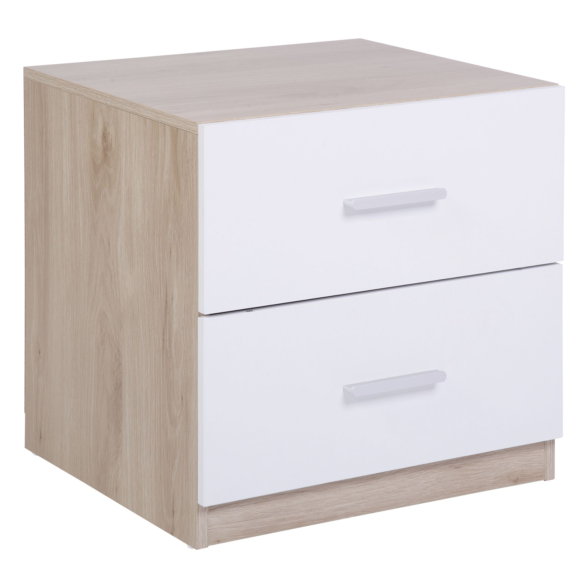 Hadwell Matt white & natural oak effect 2 Drawer Bedside table (H)415mm (W)400mm (D)403mm
