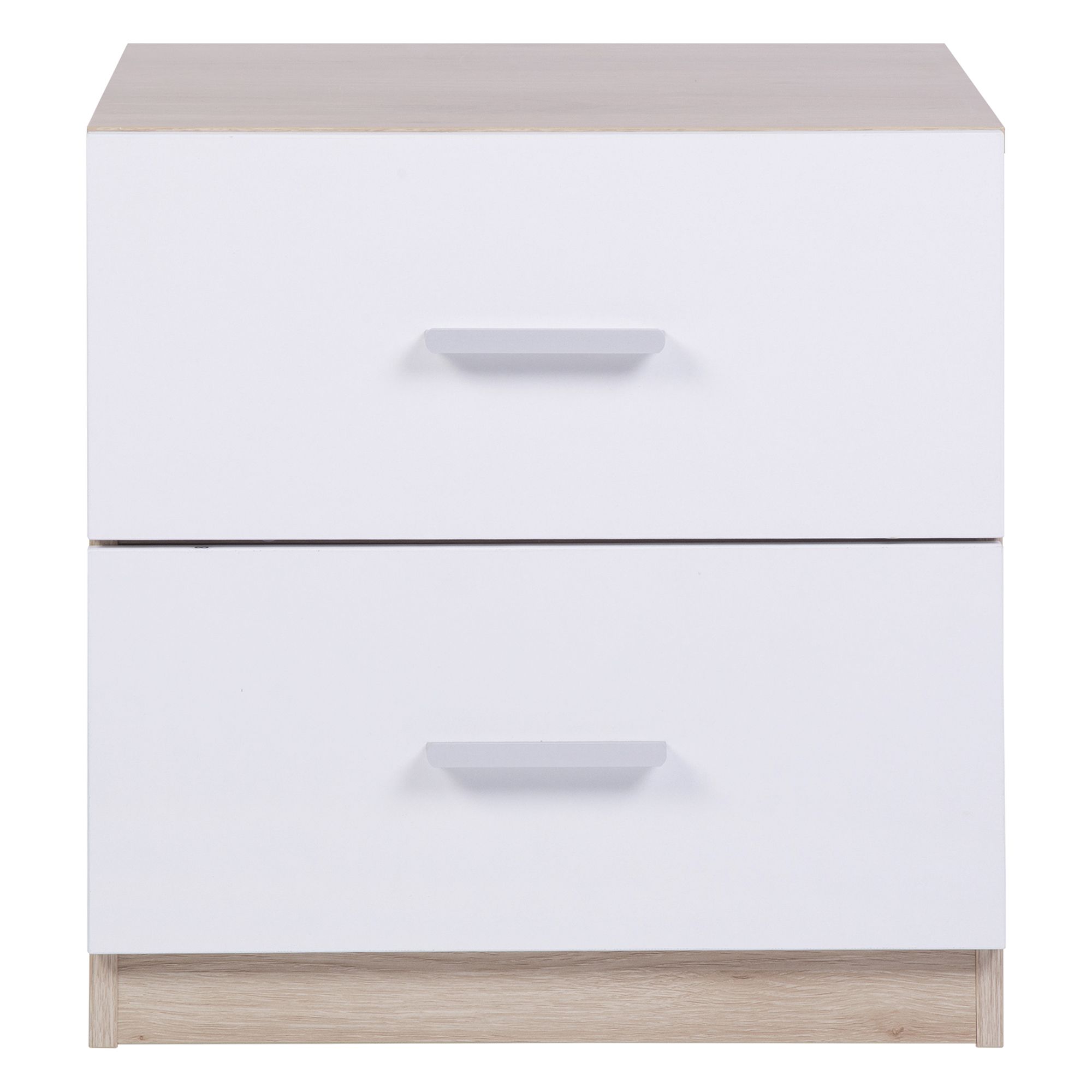 Hadwell Matt white & natural oak effect 2 Drawer Bedside table (H)415mm (W)400mm (D)403mm
